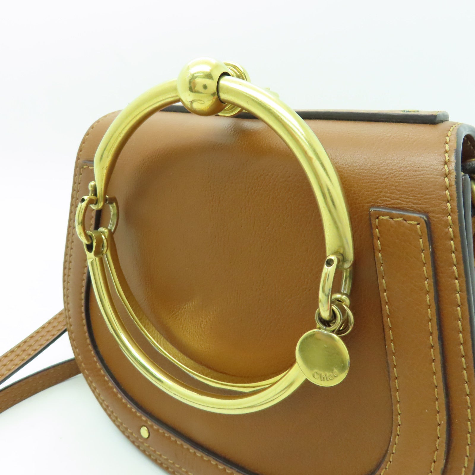 Chloe 牛皮/麂皮皮革Shoulder Bag金扣肩背袋啡色