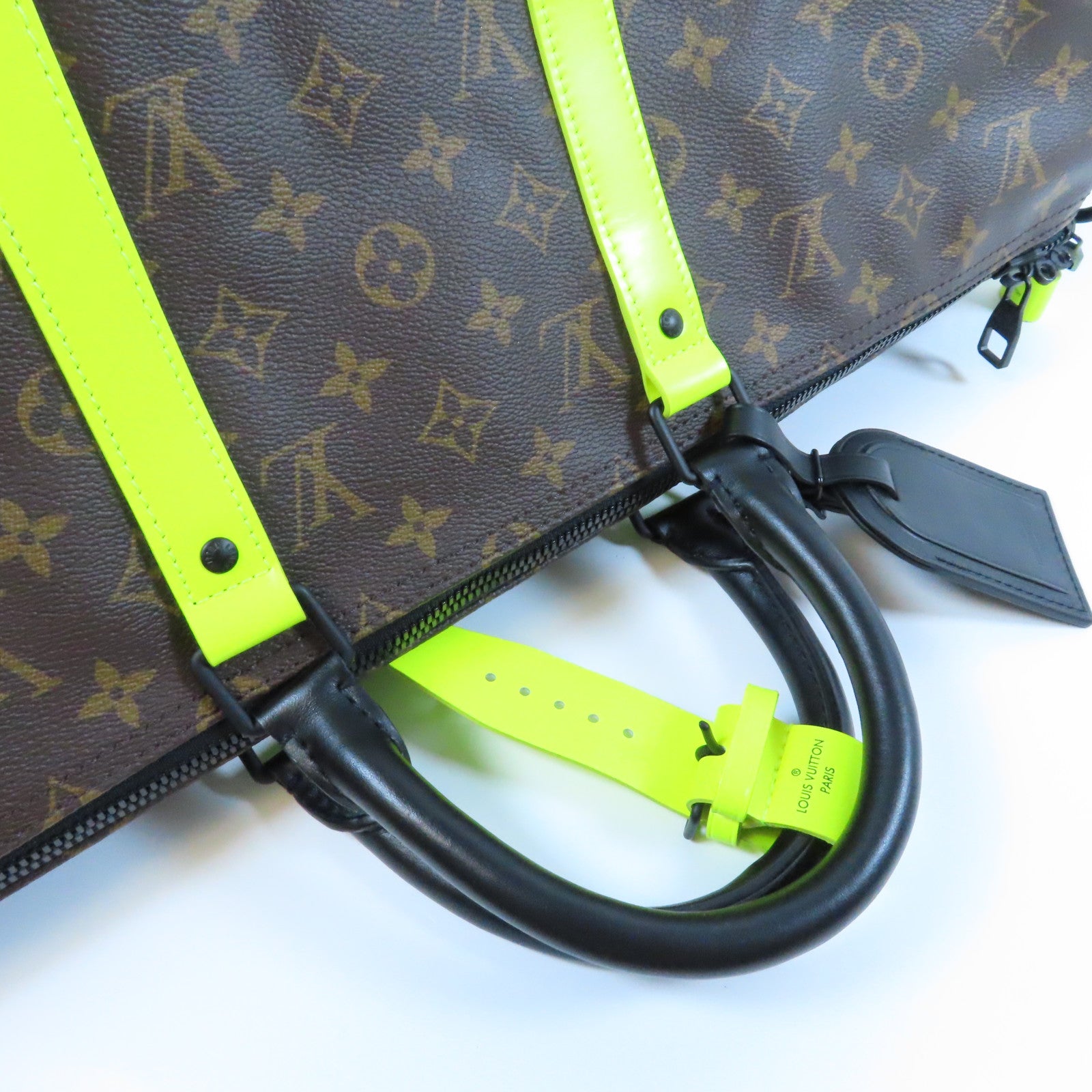 LOUIS VUITTON Monogram Keepall 50 Bandoulie手挽肩背兩用袋啡色啡色/螢光綠色