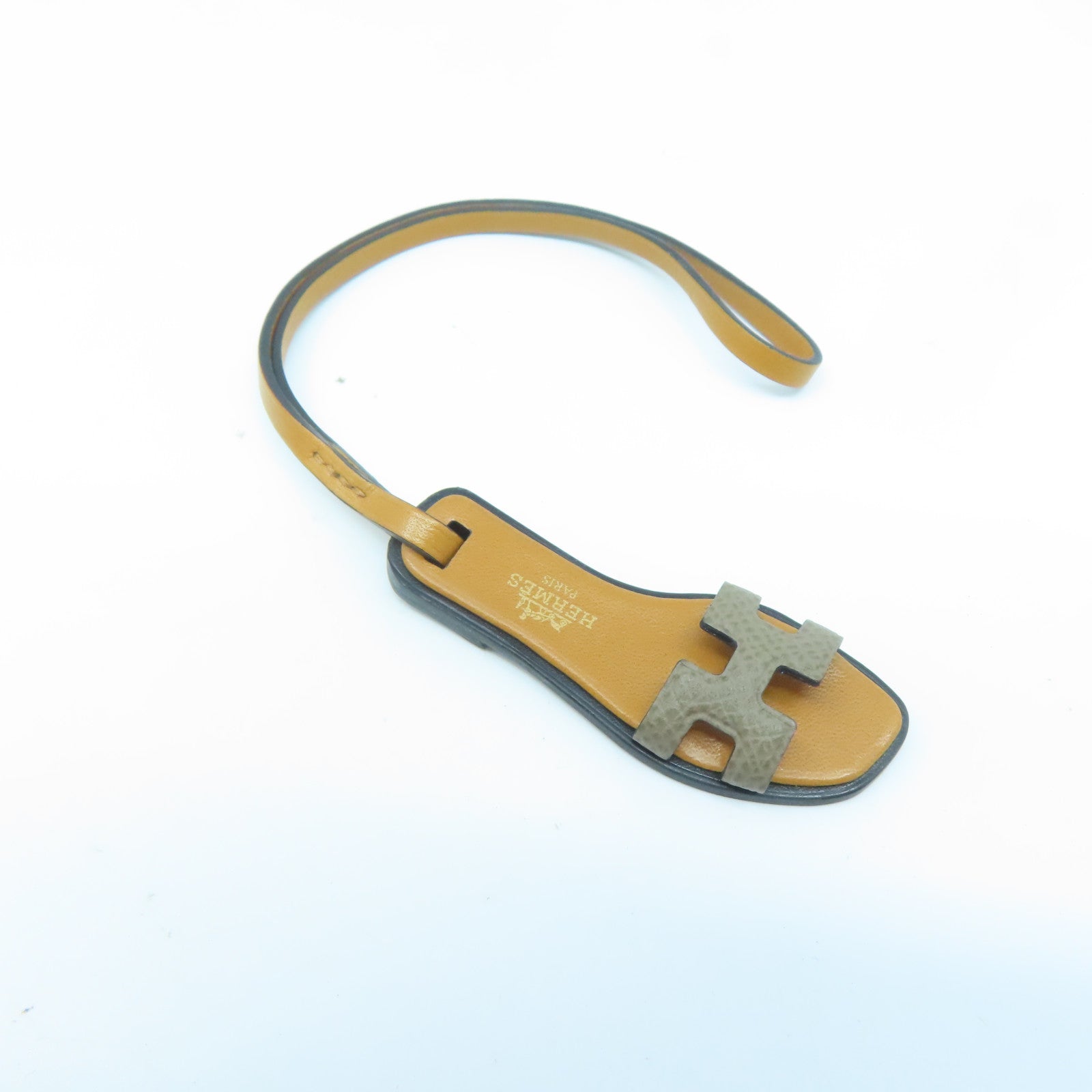 HERMES Veau Epsom皮革Oran Nano Charm掛飾棕色/灰色