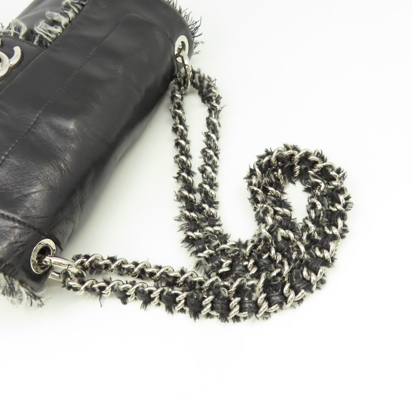 CHANEL 牛皮皮革Chain Shoulder Bag銀扣鏈帶肩背袋黑色