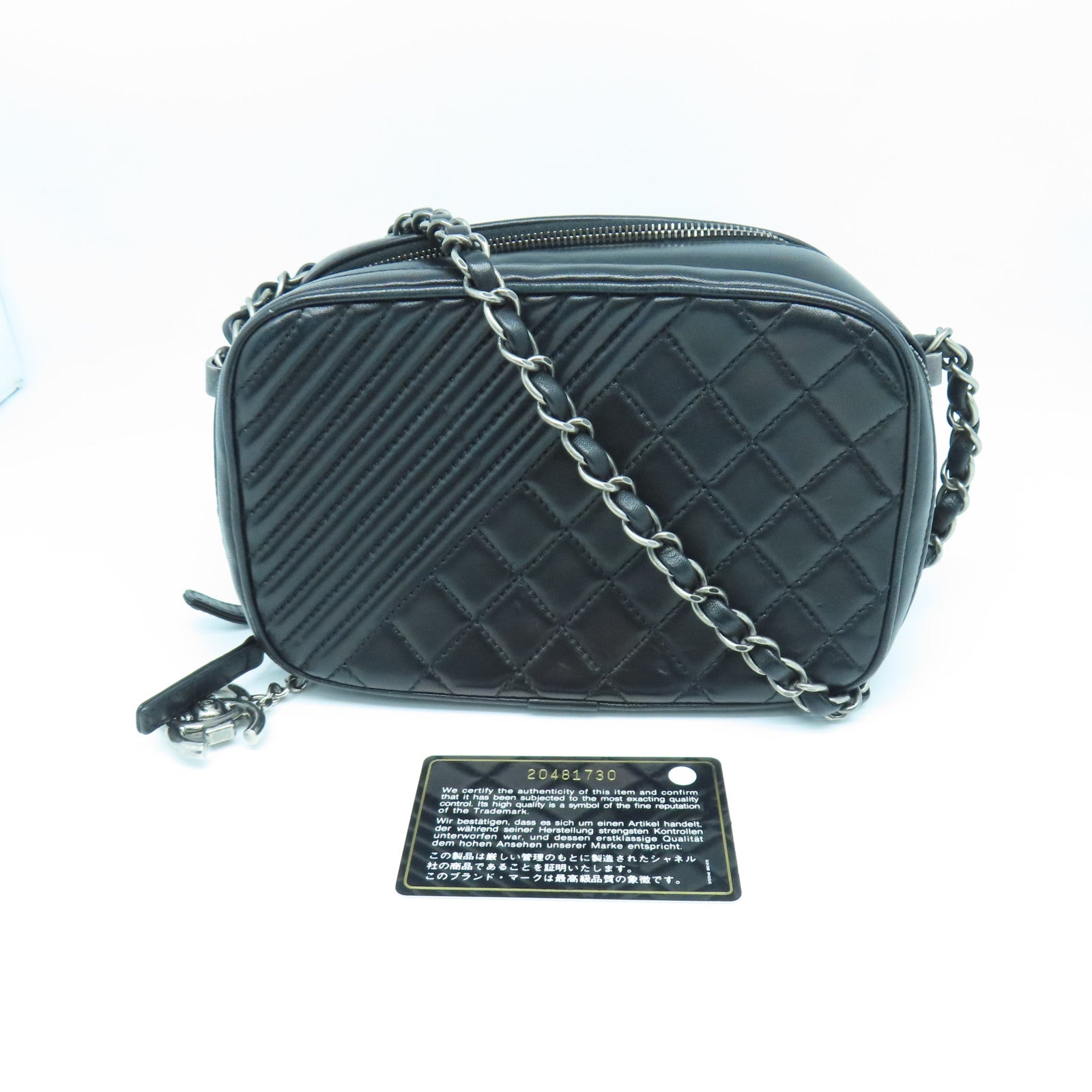 CHANEL rhombic cowhide leather Chain Shoulder silver buckle shoulder bag black