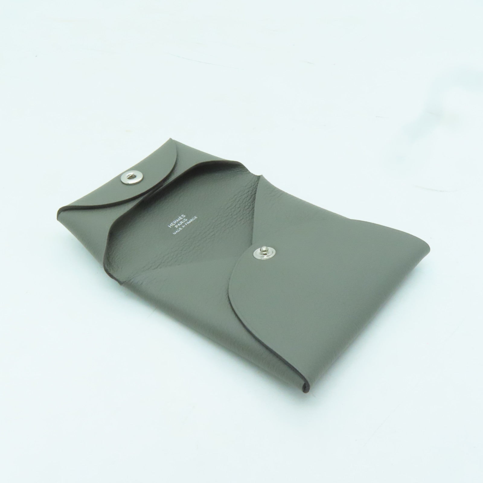 HERMES Chevre皮革Bastia銀扣零錢包灰色