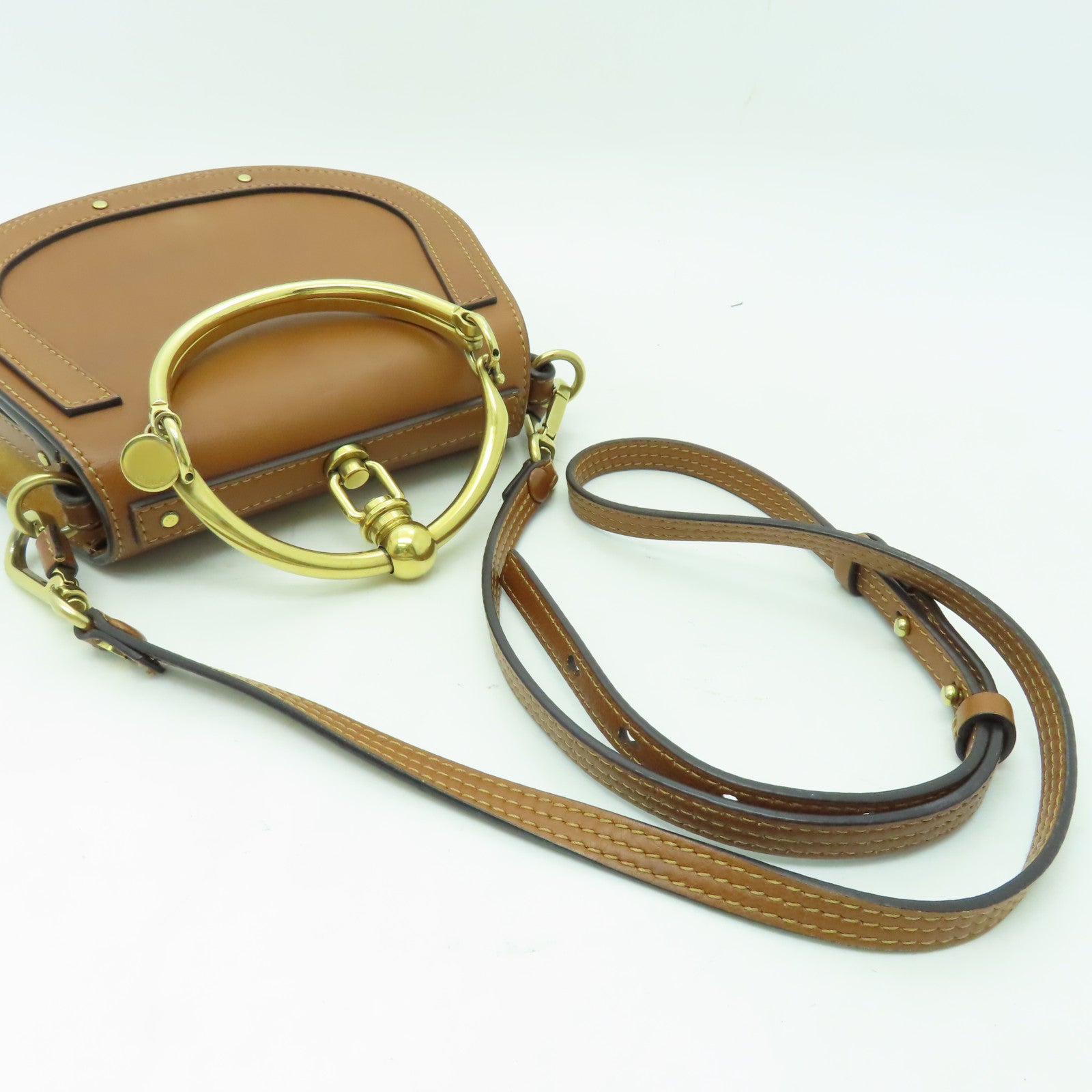 Chloe 牛皮/麂皮皮革Shoulder Bag金扣肩背袋啡色
