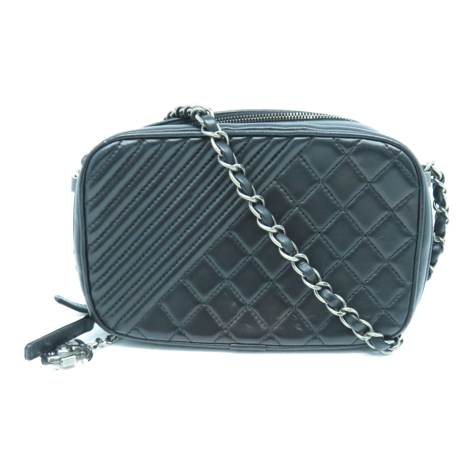 CHANEL rhombic cowhide leather Chain Shoulder silver buckle shoulder bag black