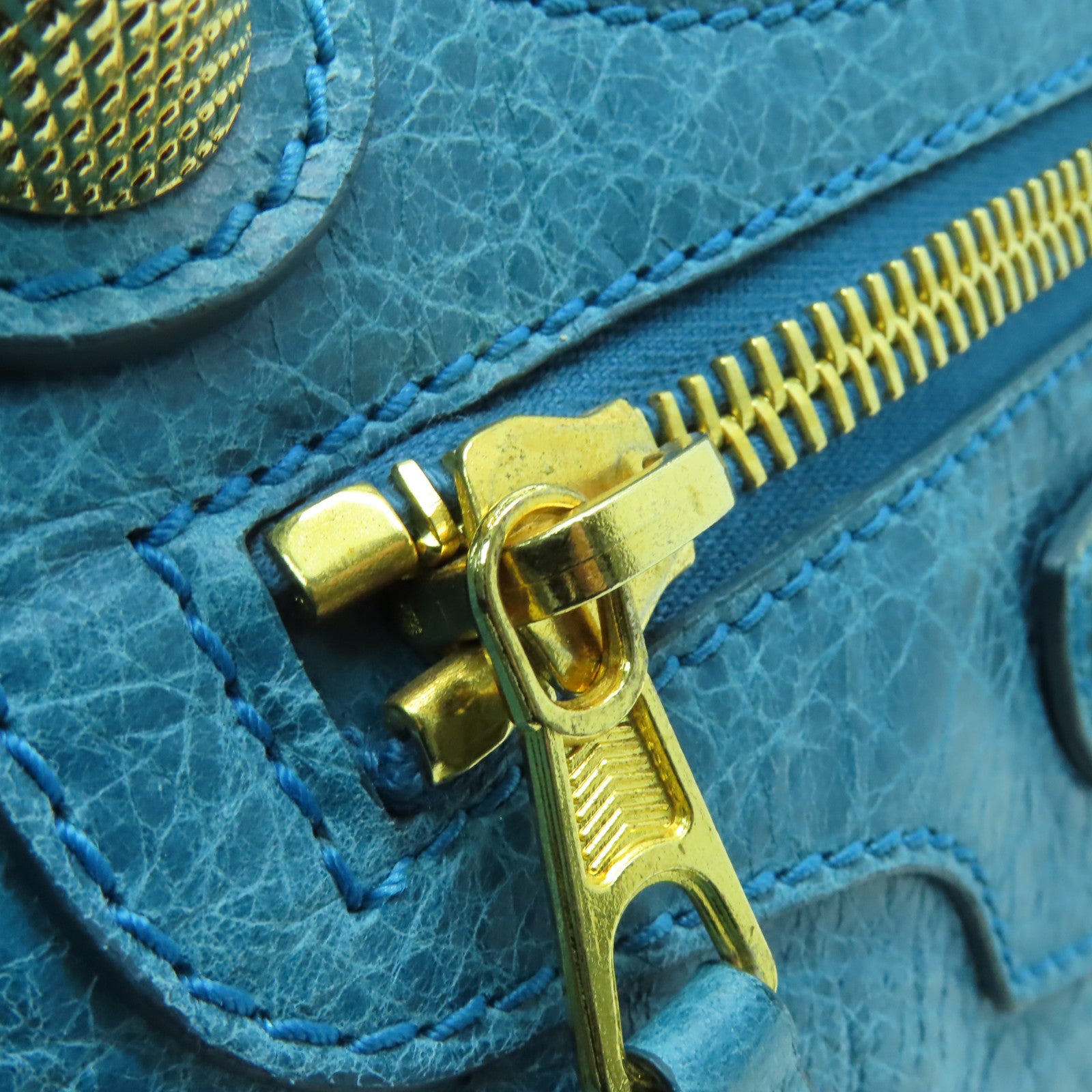 BALENCIAGA 牛皮皮革Giant City金扣手挽肩背兩用袋藍色