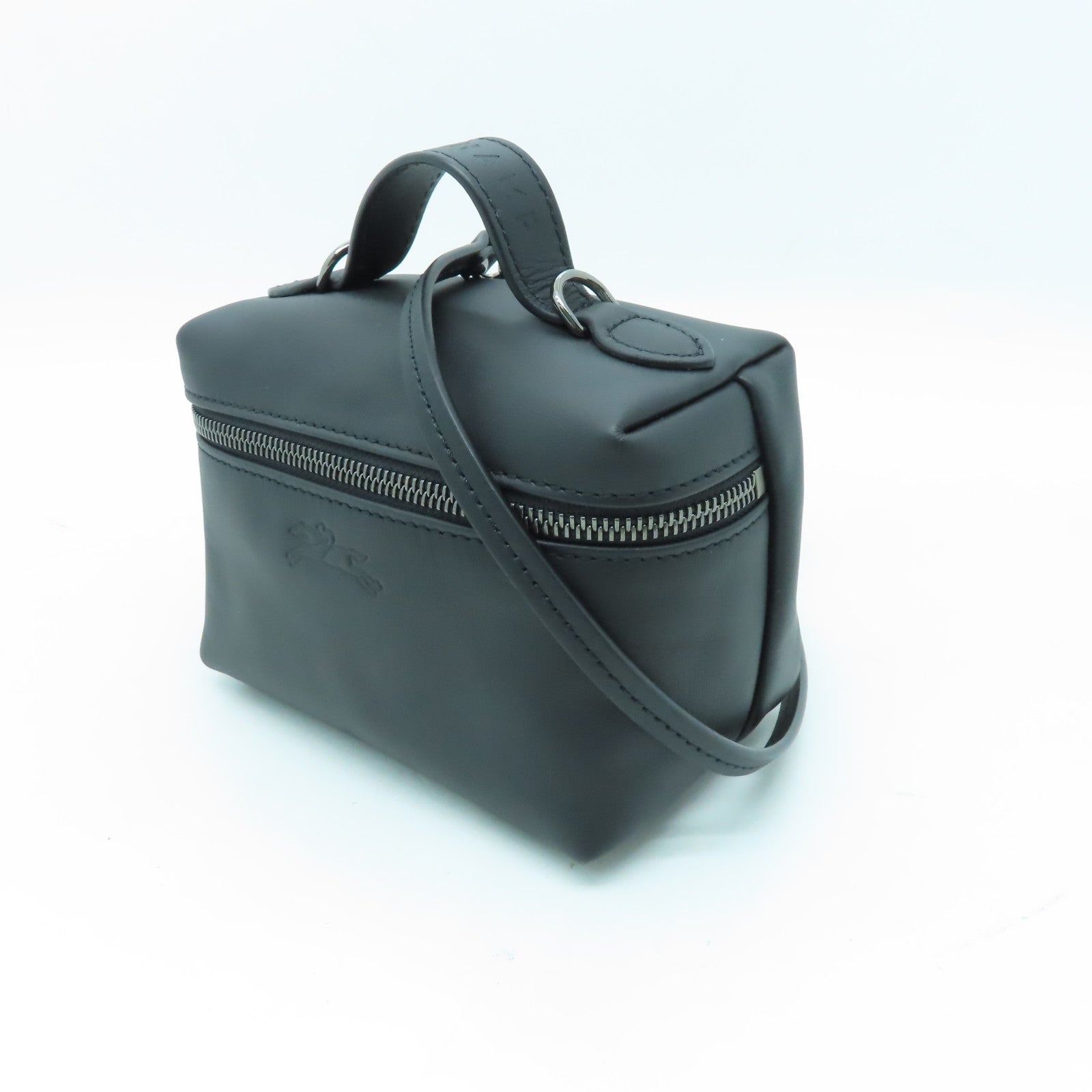 Longchamp 牛皮皮革２Way Shoulder Bag黑扣手挽肩背兩用袋黑色