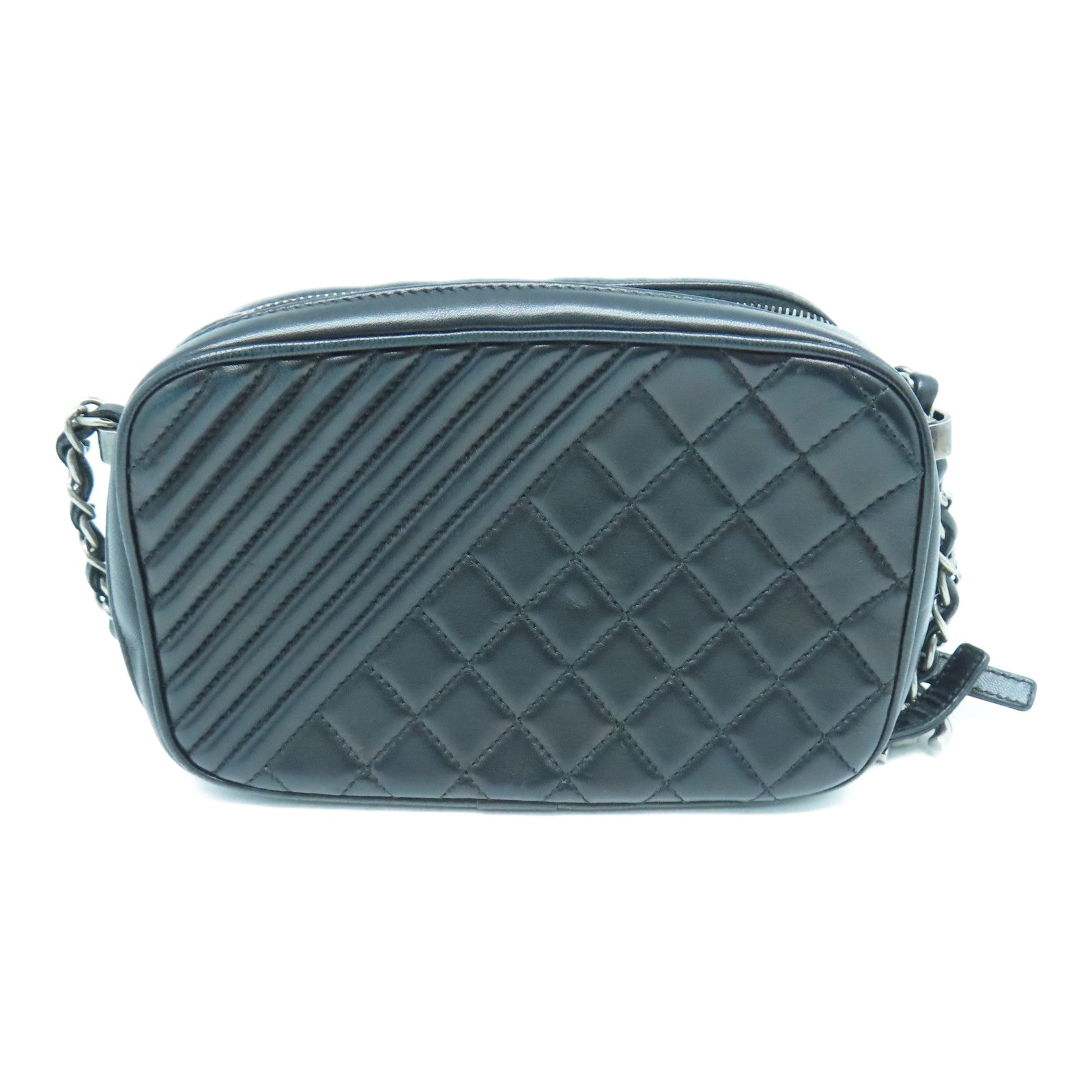 CHANEL rhombic cowhide leather Chain Shoulder silver buckle shoulder bag black