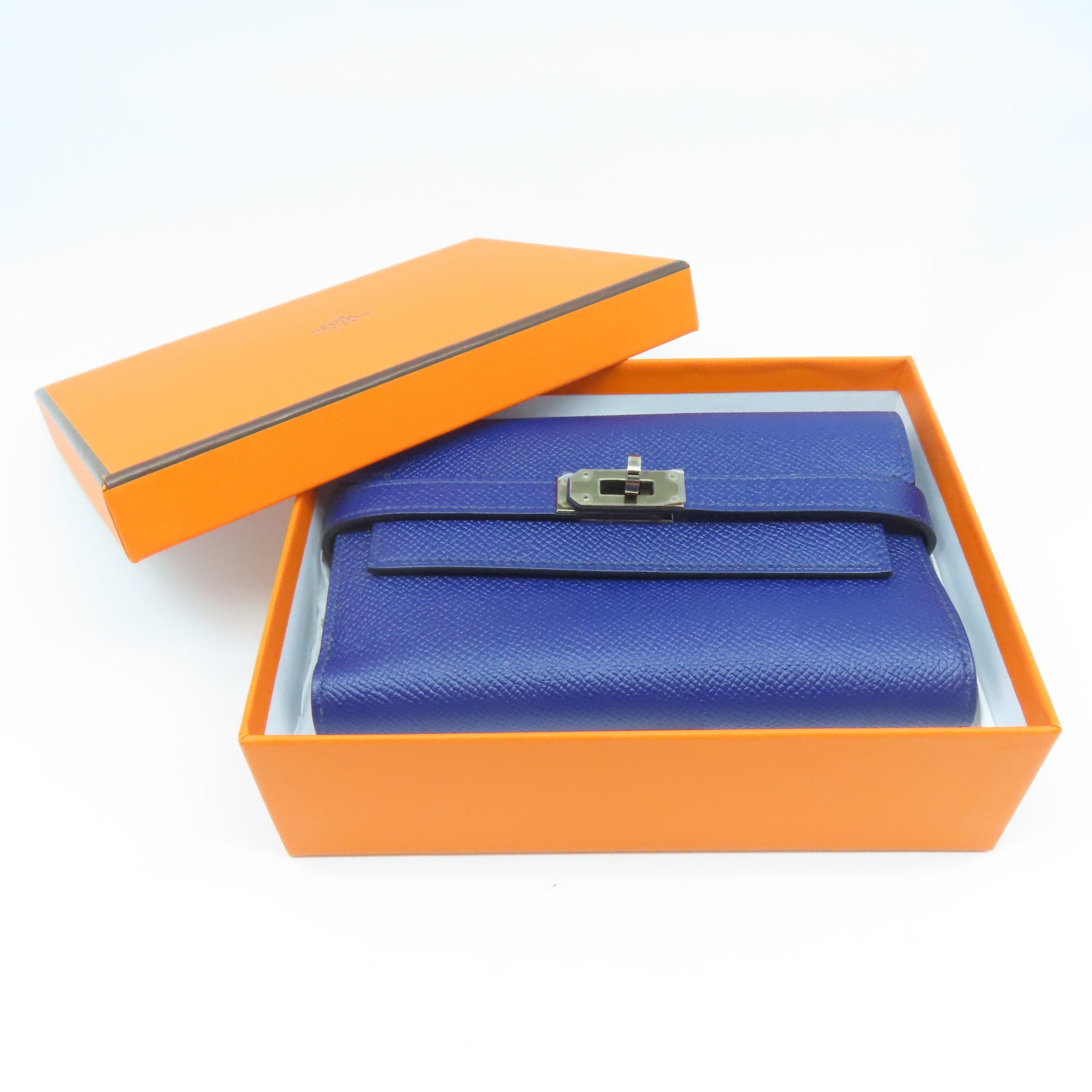 HERMES 【激減優惠】Veau Epsom皮革Kelly Wallet長錢包閃電藍色