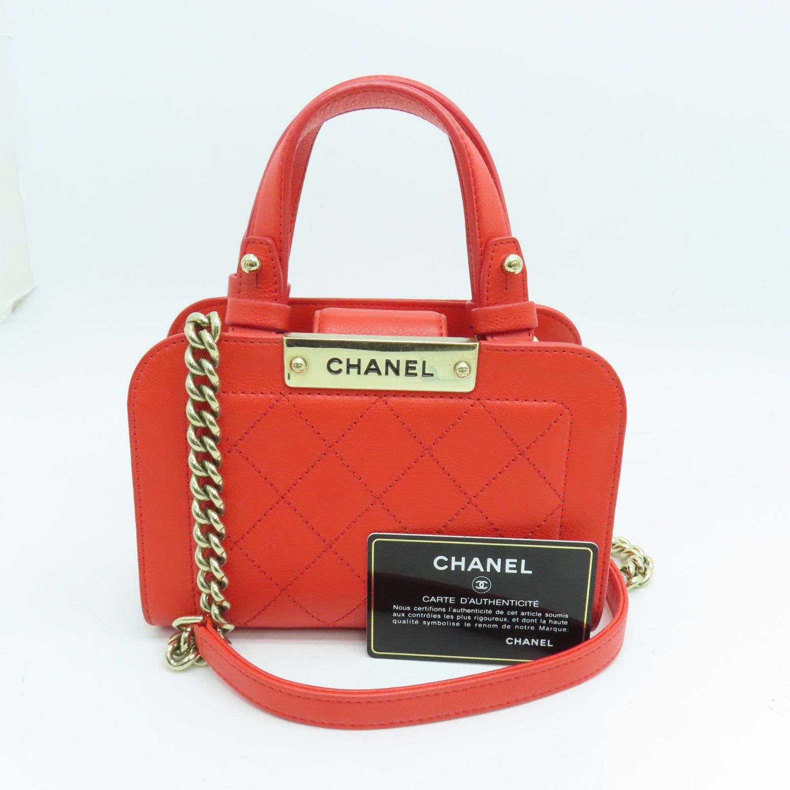 CHANEL 菱格牛皮皮革２Way Shoulder金扣手挽肩背兩用袋橙色