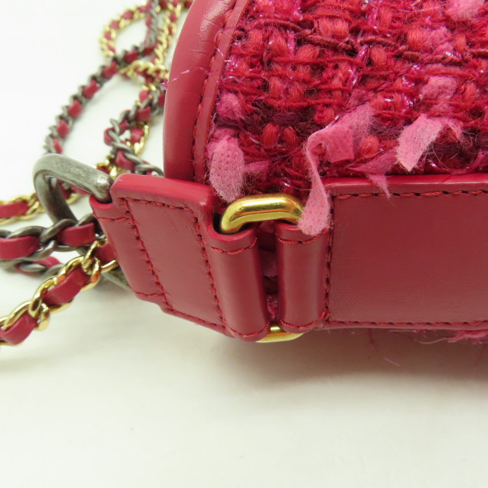 CHANEL 斜紋軟呢Gabrielle Hobo金扣/銀扣鏈帶肩背袋紅色