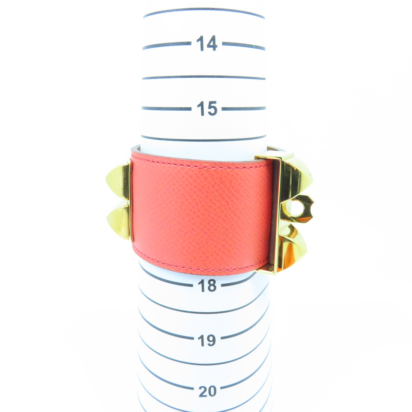 HERMES Epsom皮革Collier De Chien金扣手鐲蜜桃紅色