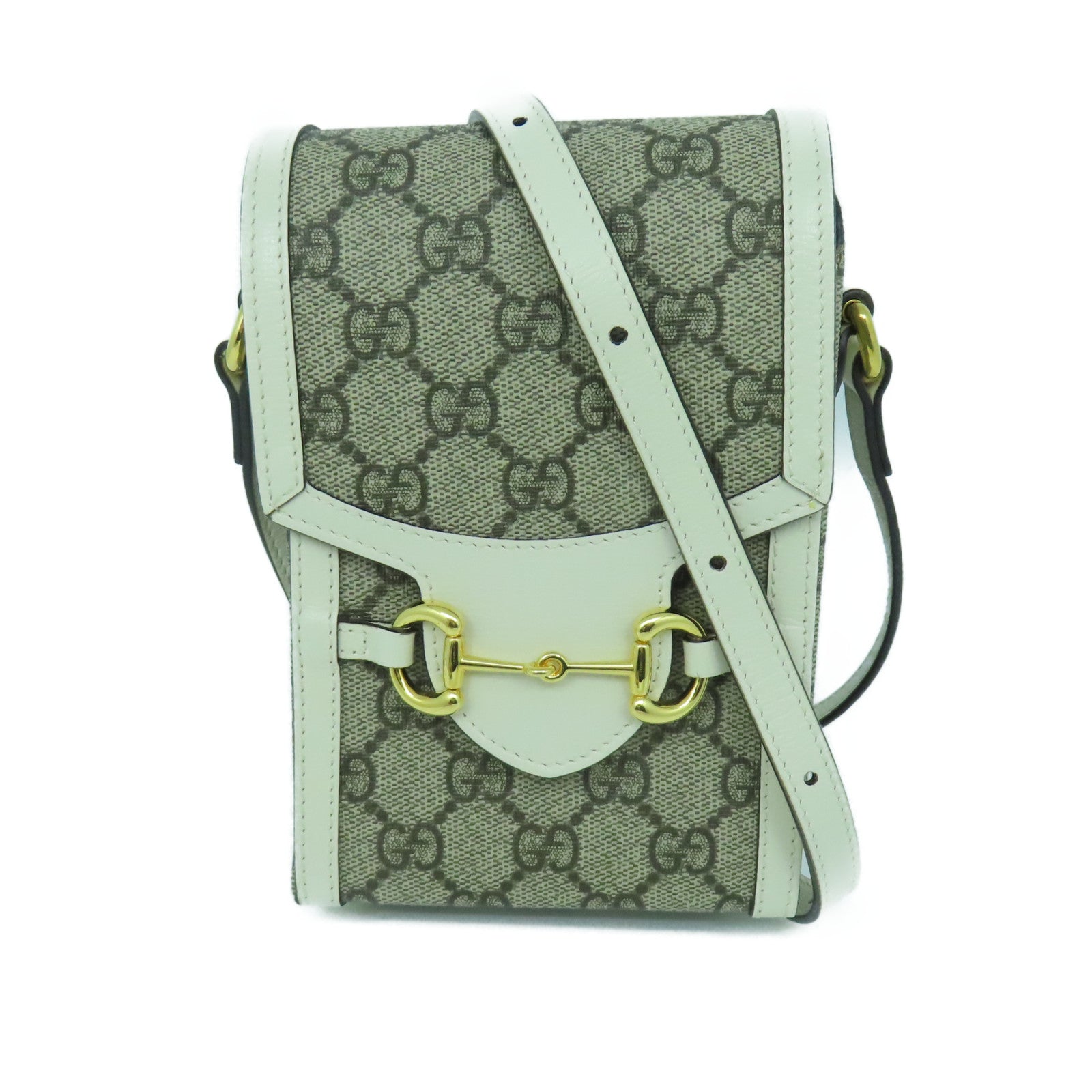 GUCCI 塗層帆布Shoulder Bag金扣肩背袋白色/啡色