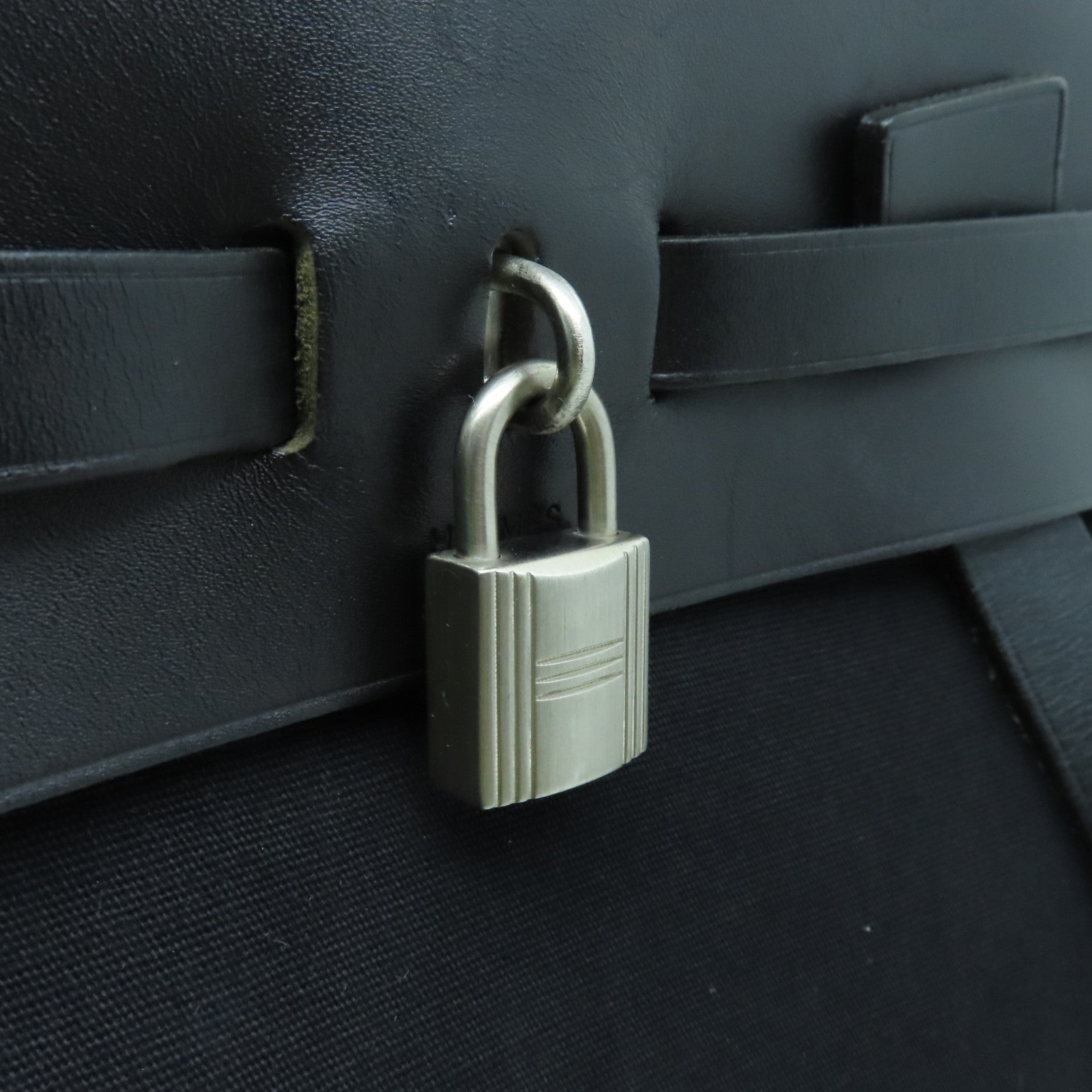 HERMES 帆布Herbag Backpack銀扣背包黑色