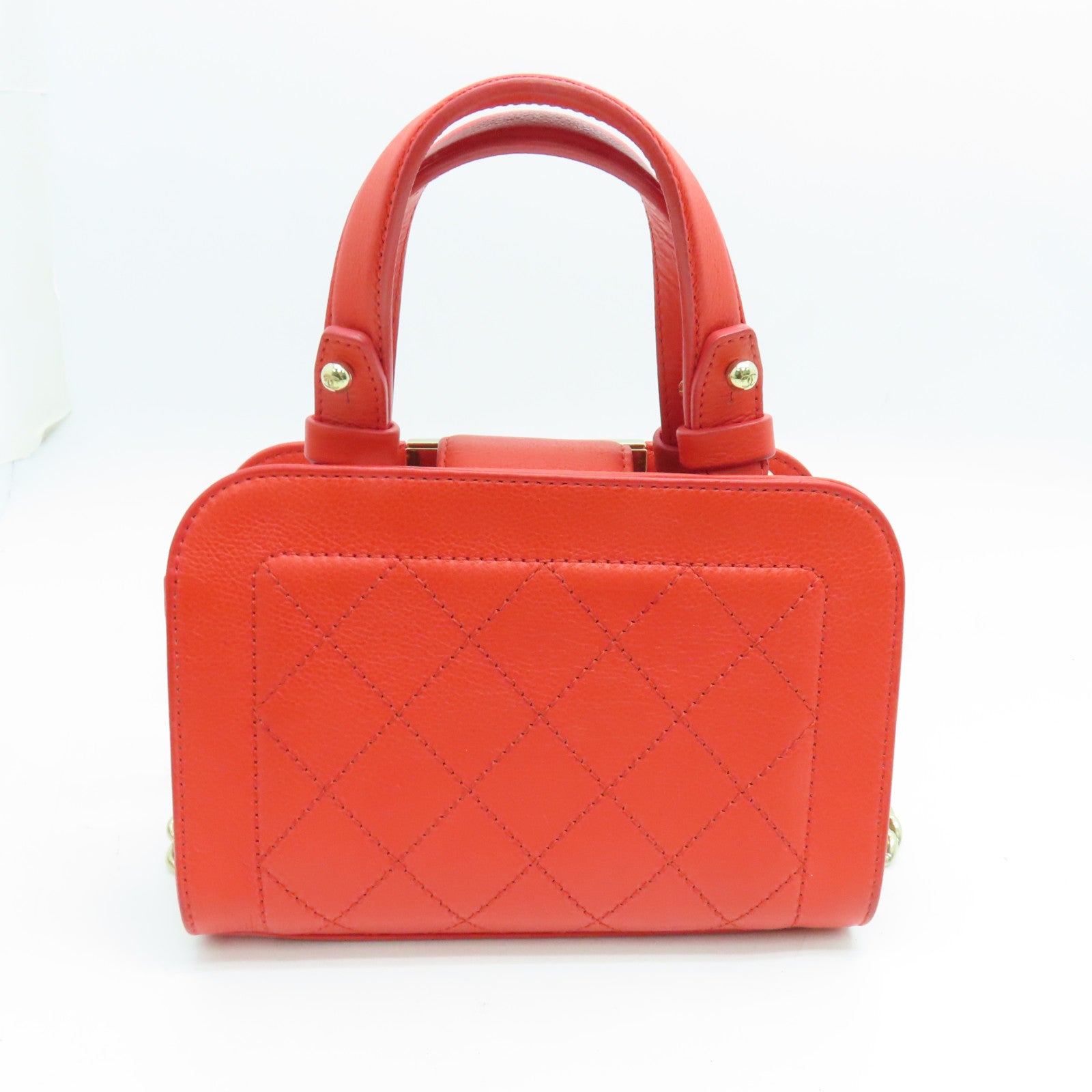 CHANEL 菱格牛皮皮革２Way Shoulder金扣手挽肩背兩用袋橙色