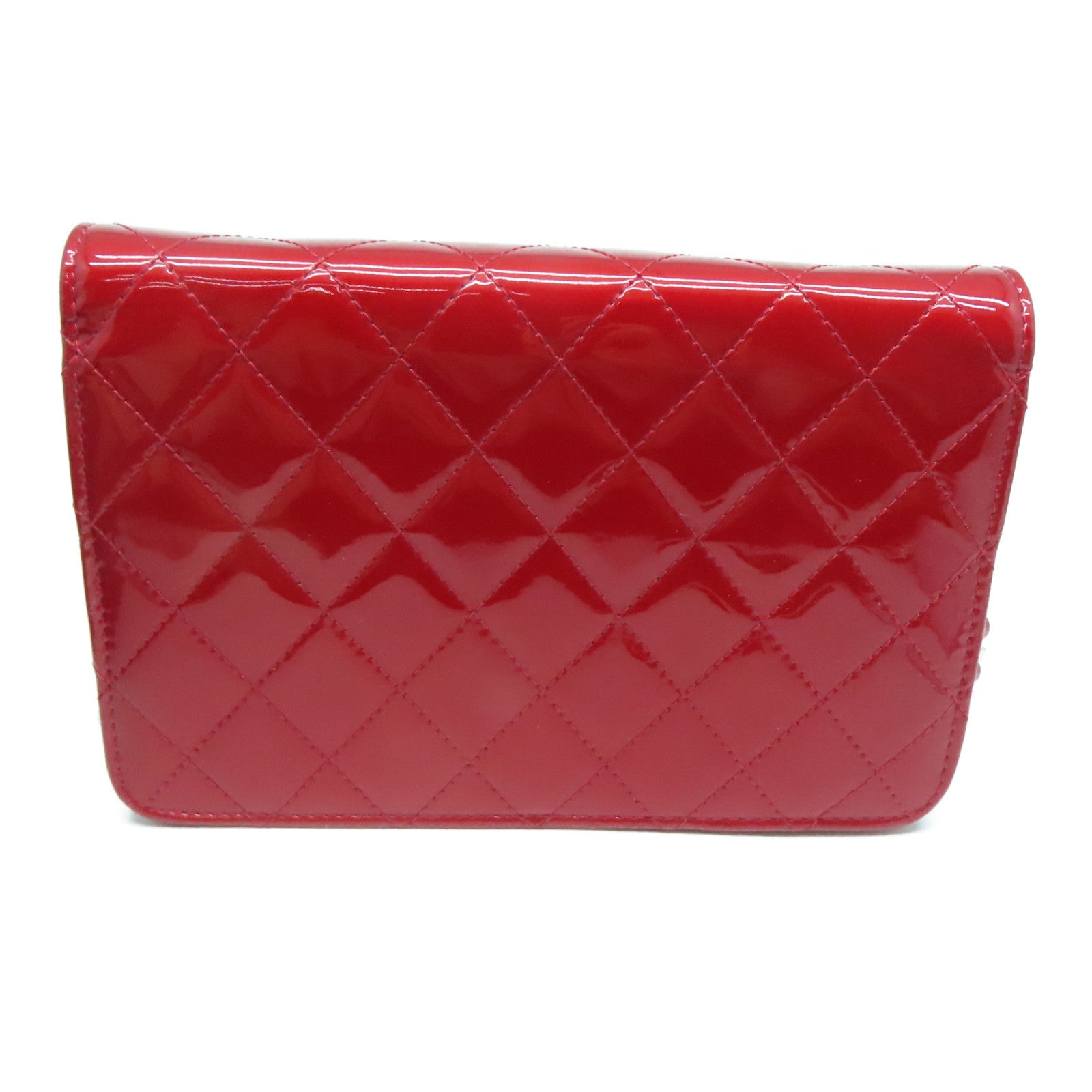 CHANEL Rhombus Patent Leather Wallet on Chain Shoulder Bag Red