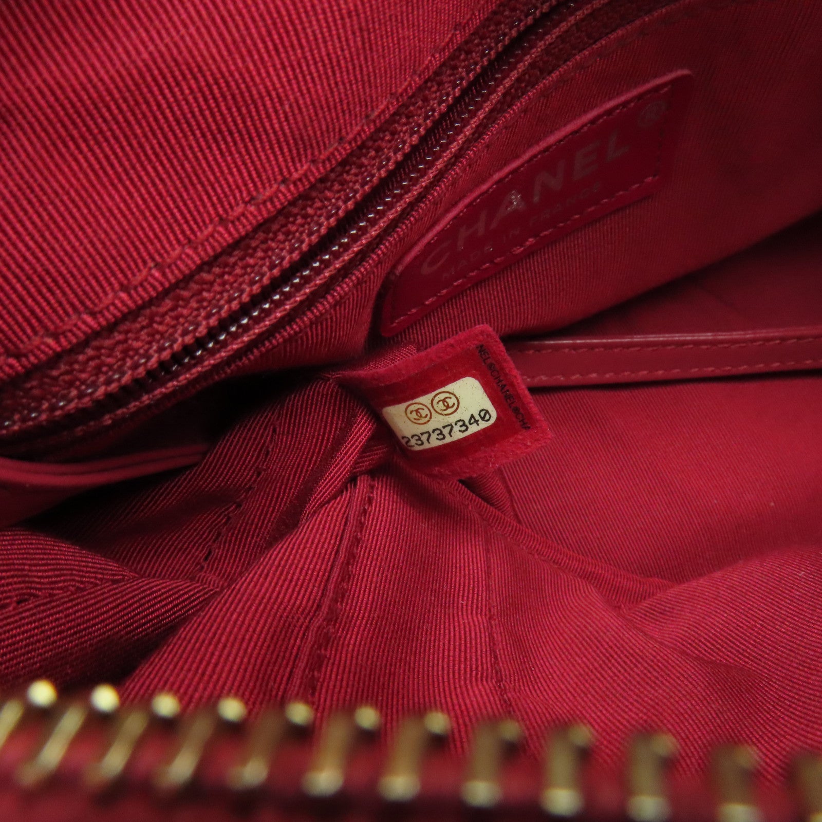 CHANEL 斜紋軟呢Gabrielle Hobo金扣/銀扣鏈帶肩背袋紅色