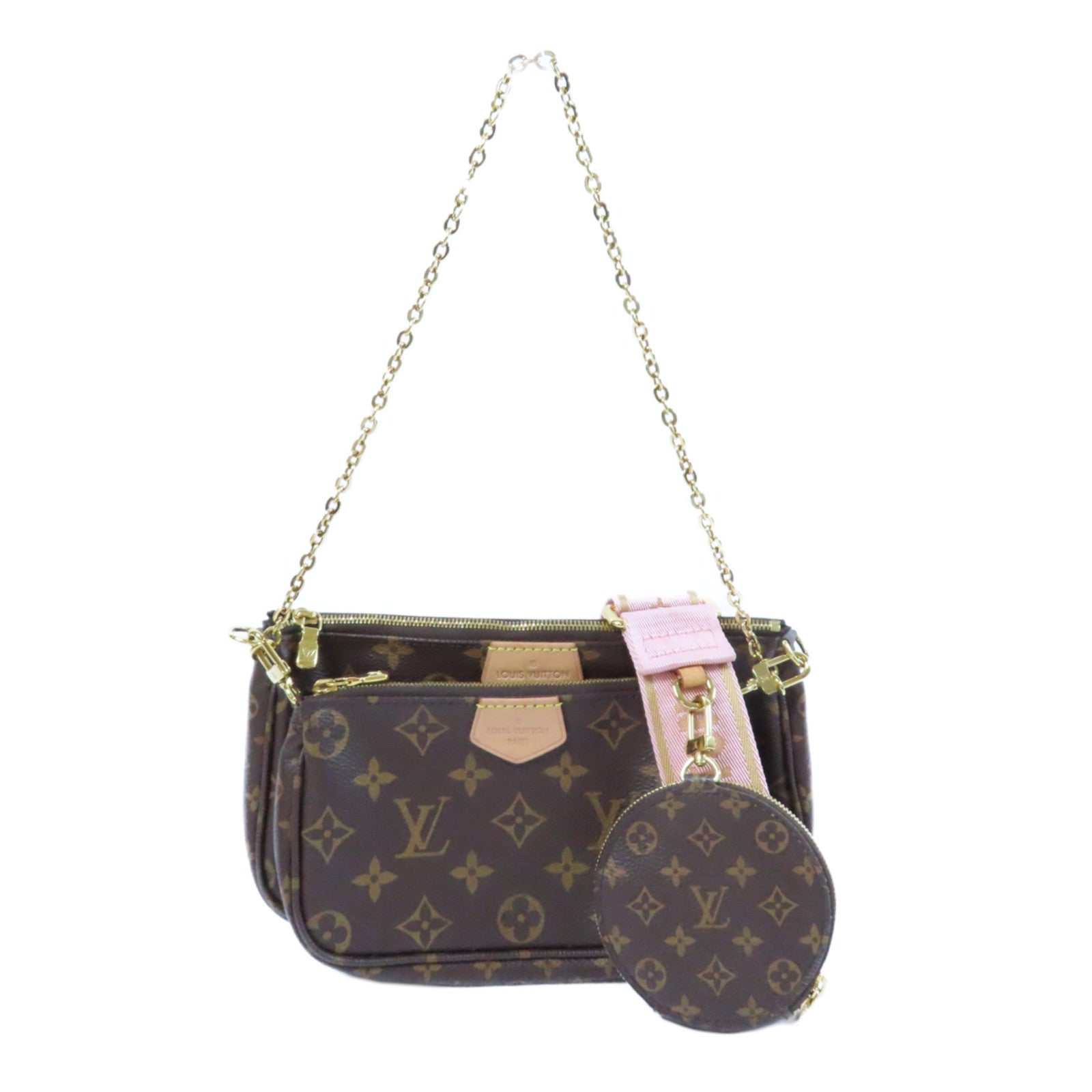 LOUIS VUITTON Monogram Multi Pochette Accessories金扣手挽肩背兩用袋啡色/粉紅色