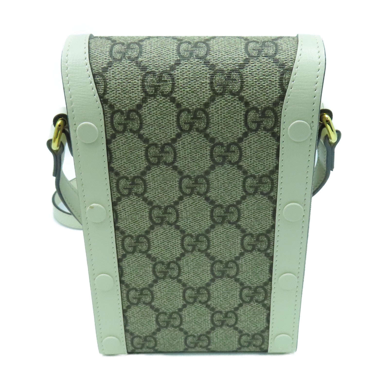 GUCCI 塗層帆布Shoulder Bag金扣肩背袋白色/啡色