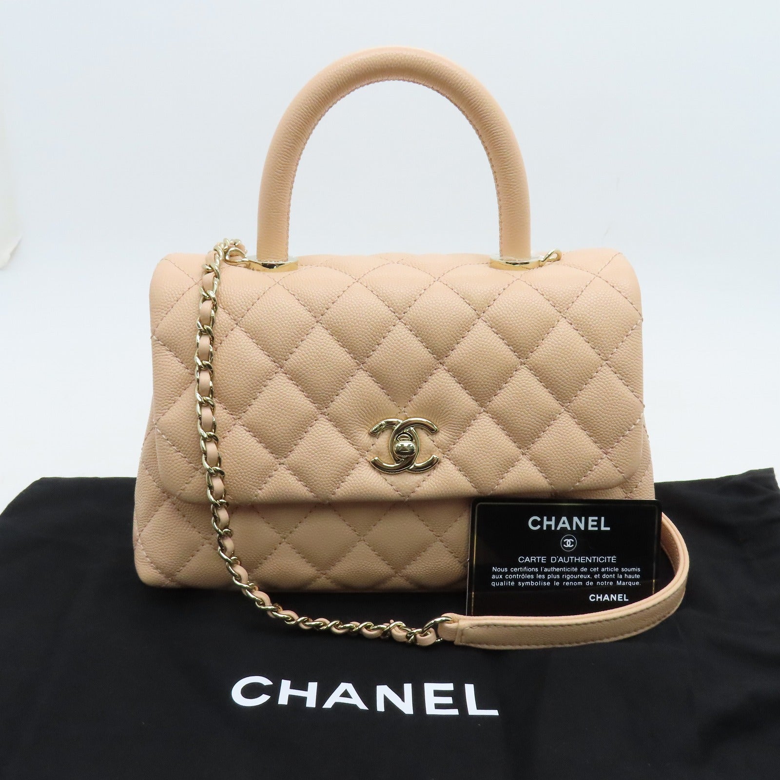 CHANEL 菱格Caviar皮革2 Way Shoulder Bag金扣手挽肩背兩用袋粉紅色