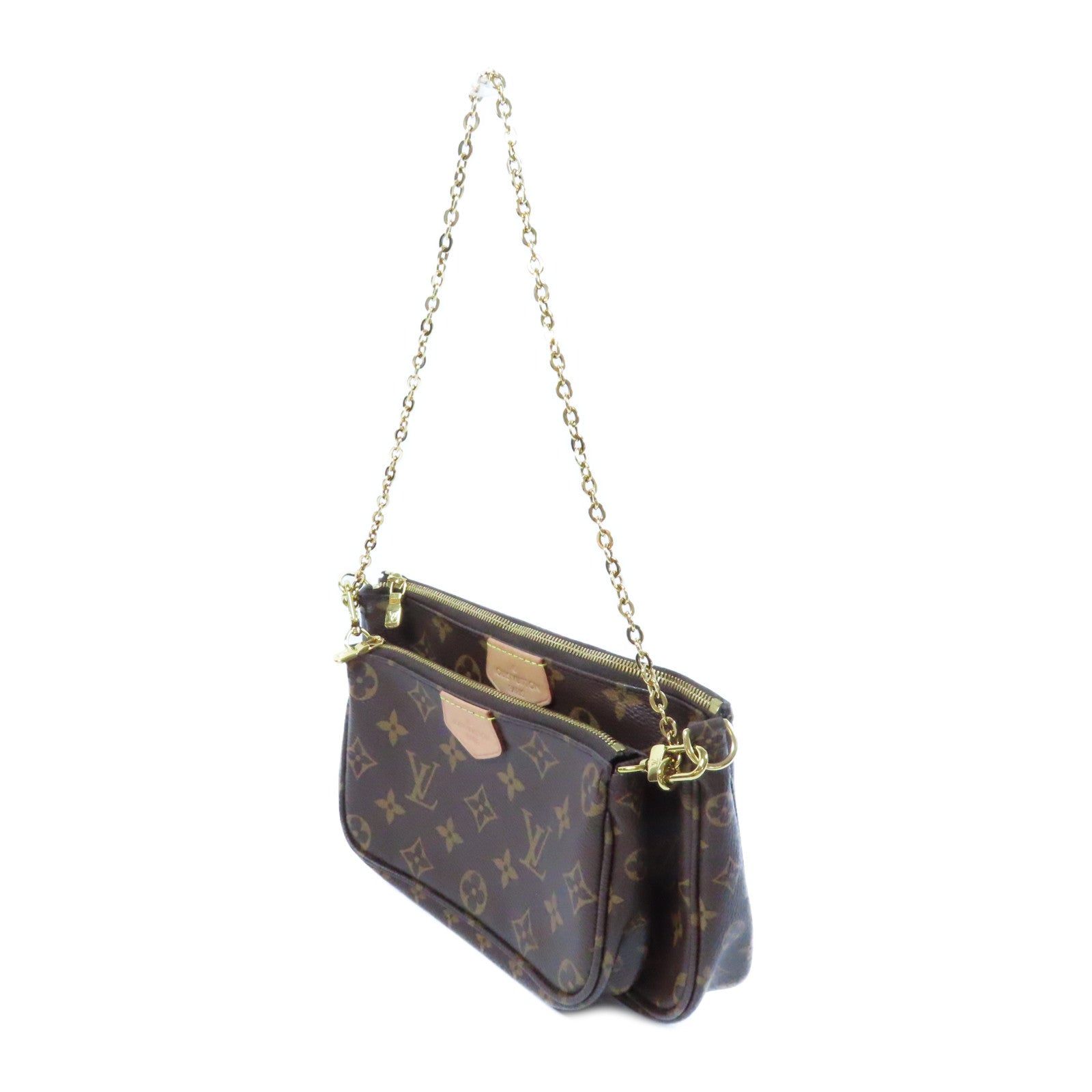 LOUIS VUITTON Monogram Multi Pochette Accessories金扣手挽肩背兩用袋啡色/粉紅色