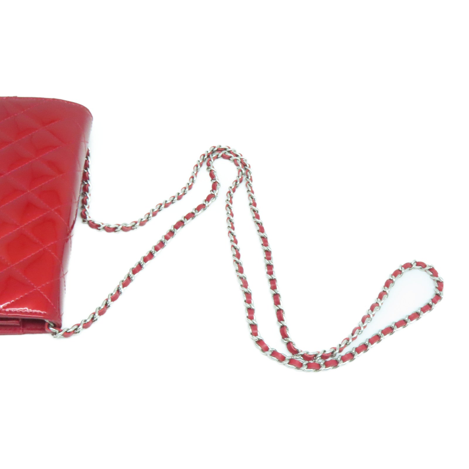 CHANEL Rhombus Patent Leather Wallet on Chain Shoulder Bag Red