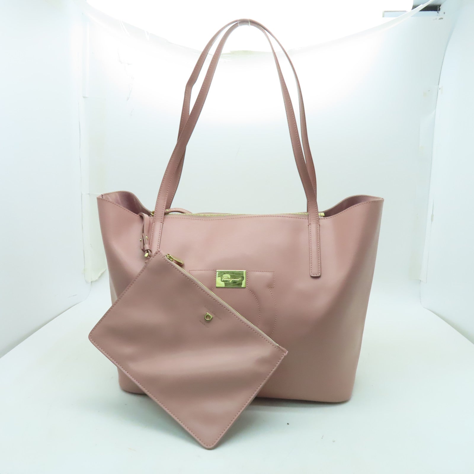 Salvatore Ferragamo 牛皮皮革Shoulder Tote金扣肩背袋粉紅色