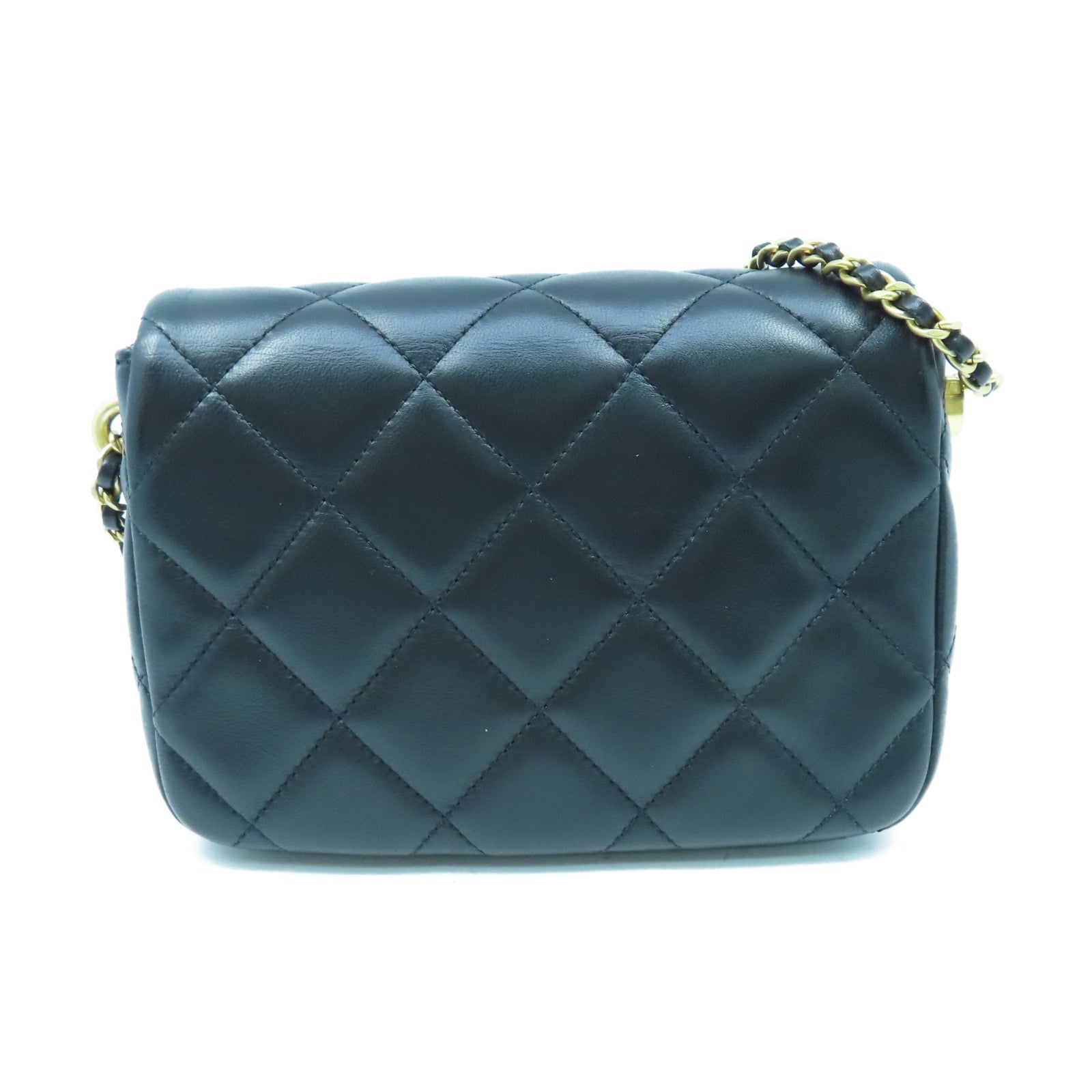 CHANEL 菱格羊皮皮革Chain Shoulder金扣鏈帶肩背袋黑色