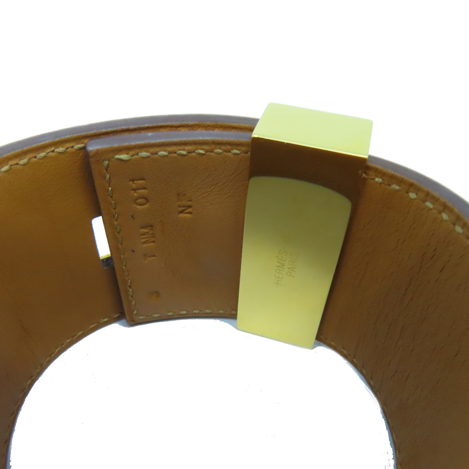 HERMES Epsom皮革Collier De Chien金扣手鐲蜜桃紅色