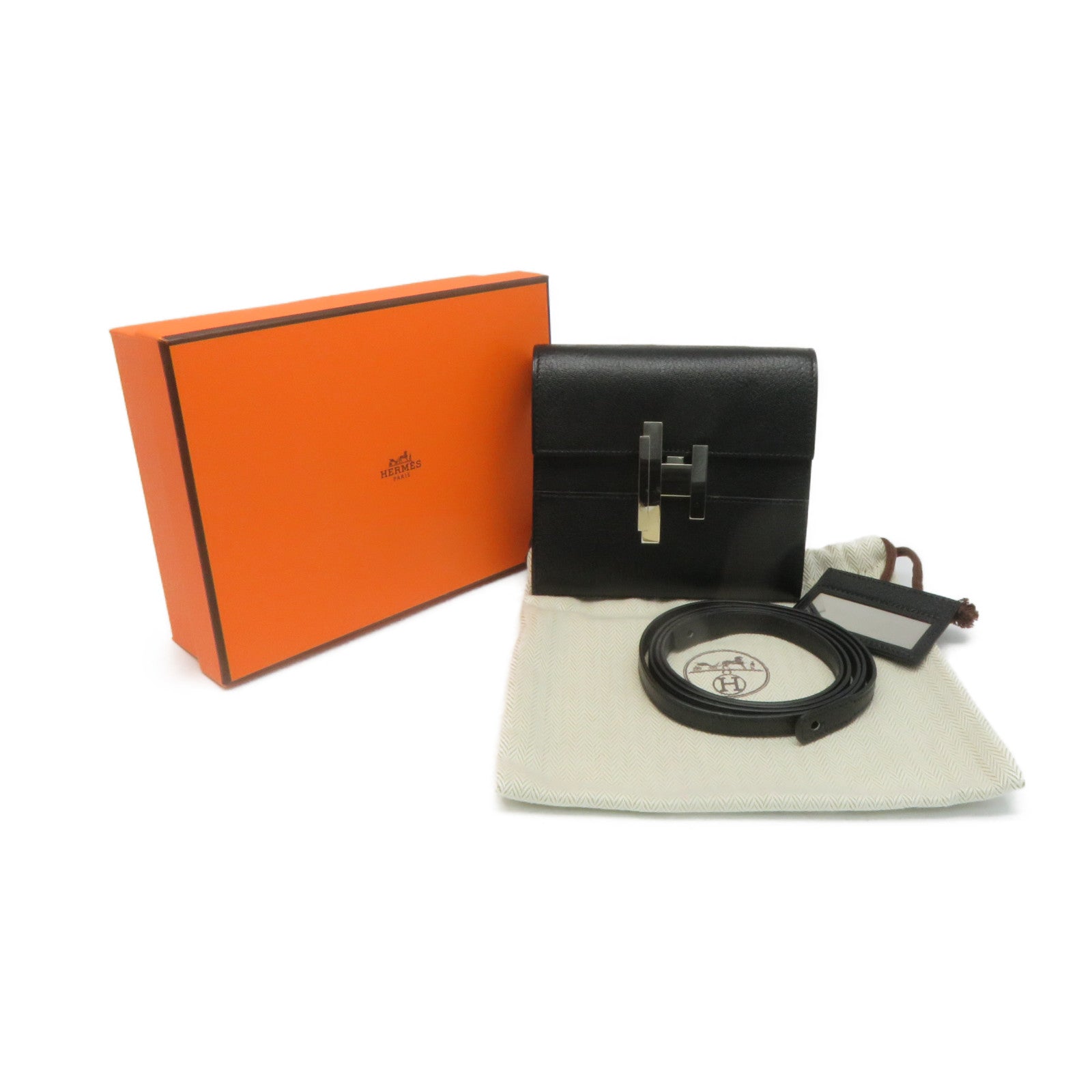 HERMES Chevre皮革Cinhetic Mini Shoulder Wallet肩背钱包Blakc黑色