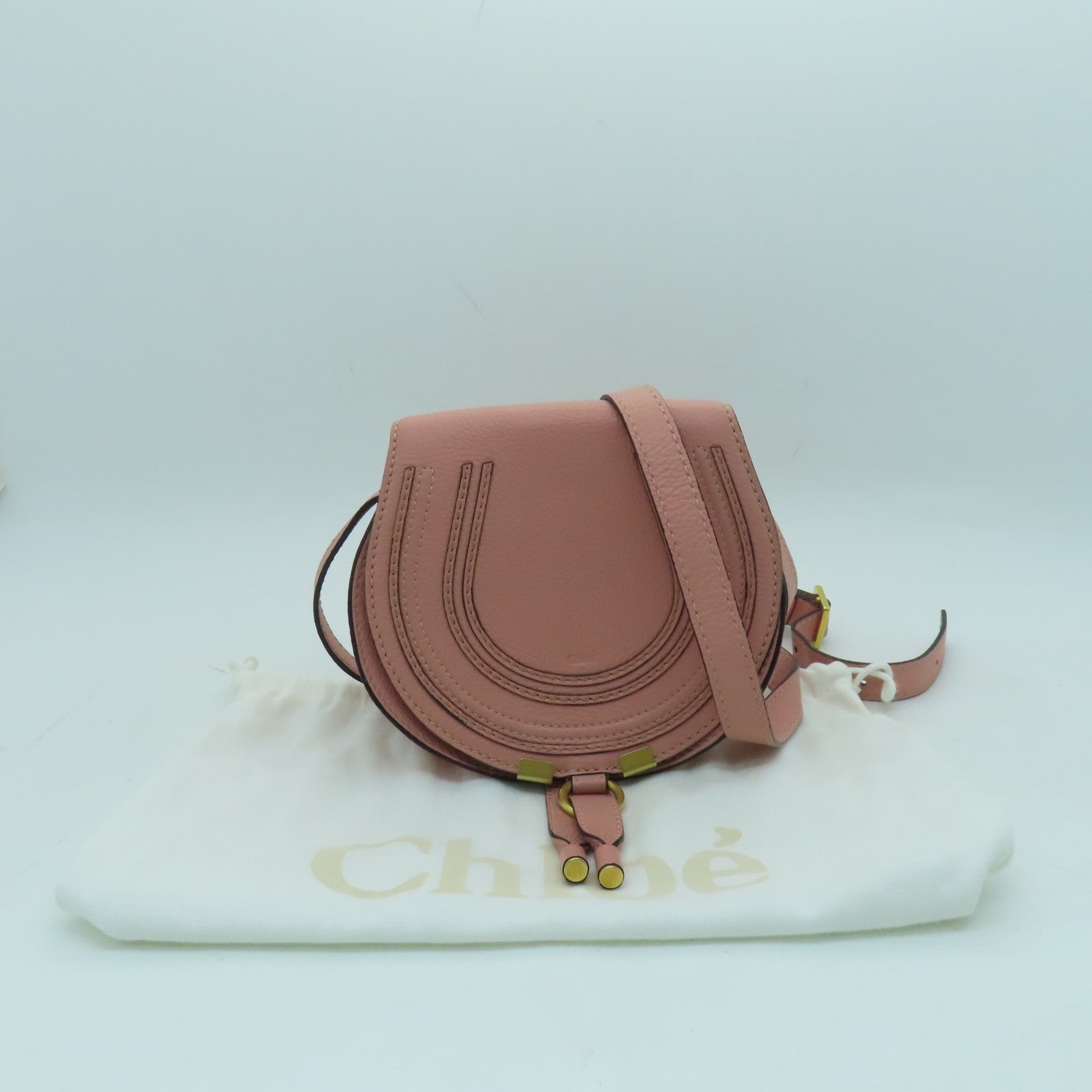 Chloe 牛皮皮革Small Marcie Bag金扣肩背袋粉紅色