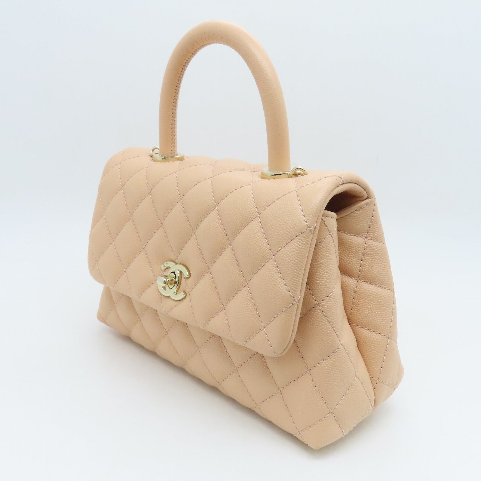 CHANEL 菱格Caviar皮革2 Way Shoulder Bag金扣手挽肩背兩用袋粉紅色