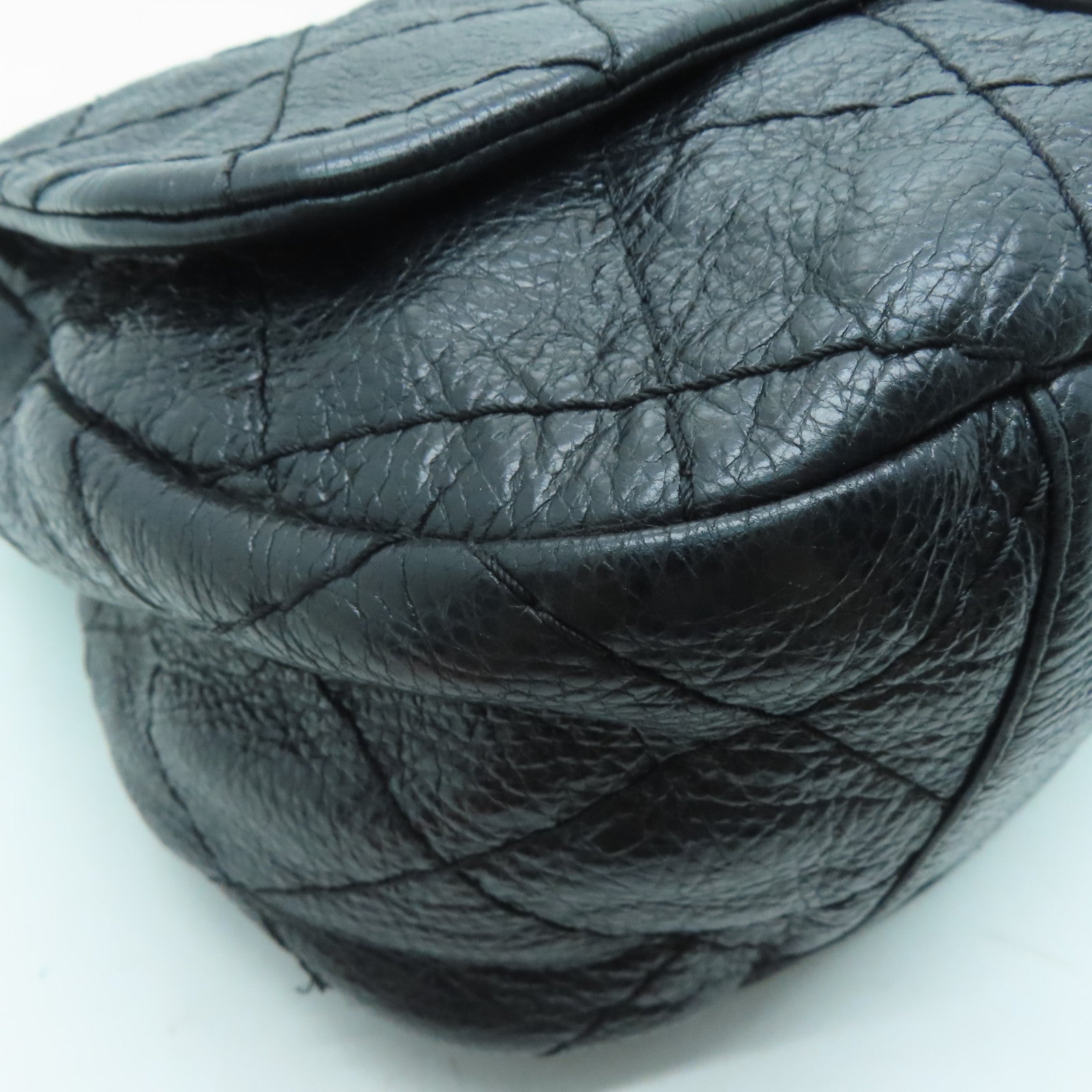 CHANEL 菱格牛皮皮革Shoulder Bag銀扣肩背袋黑色