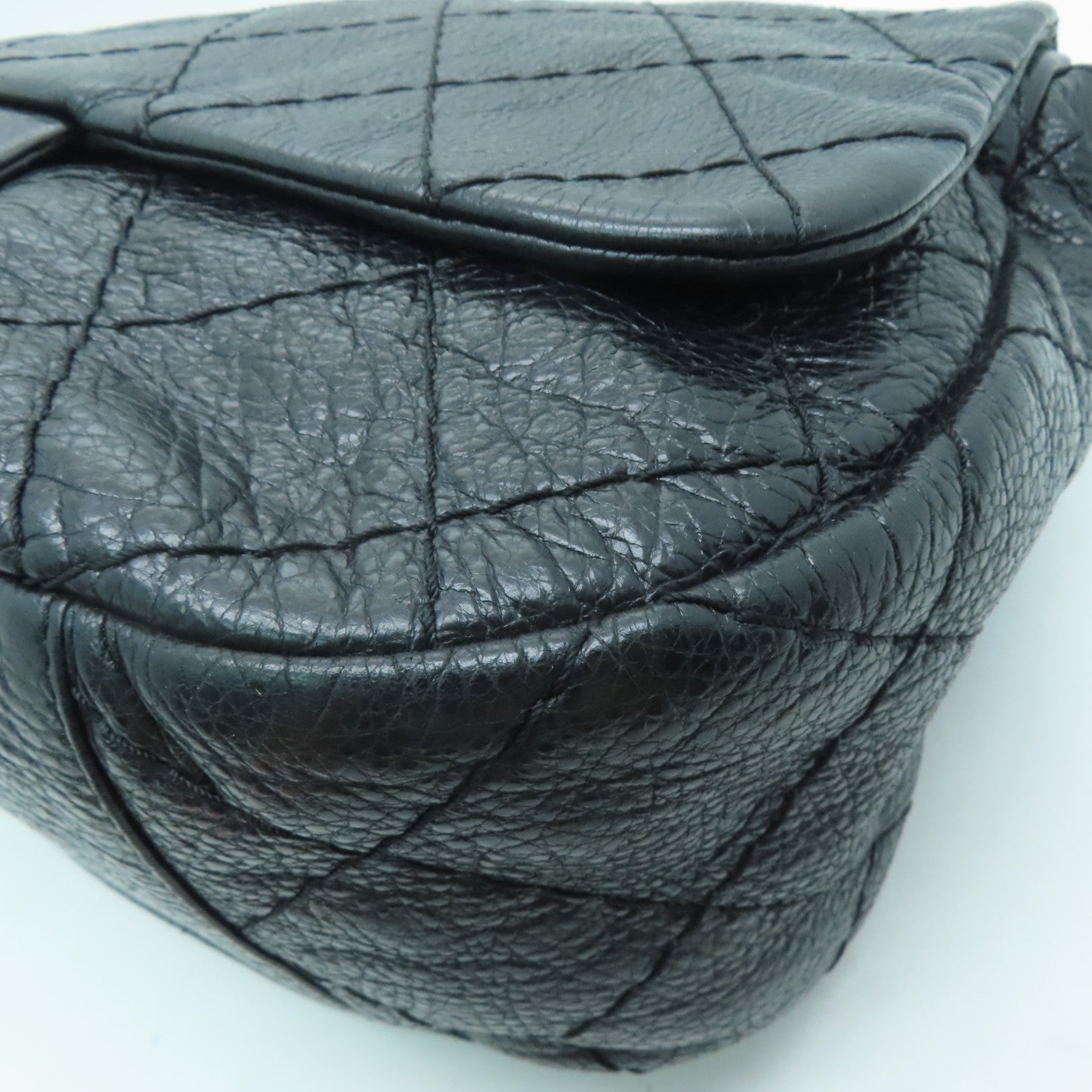 CHANEL 菱格牛皮皮革Shoulder Bag銀扣肩背袋黑色
