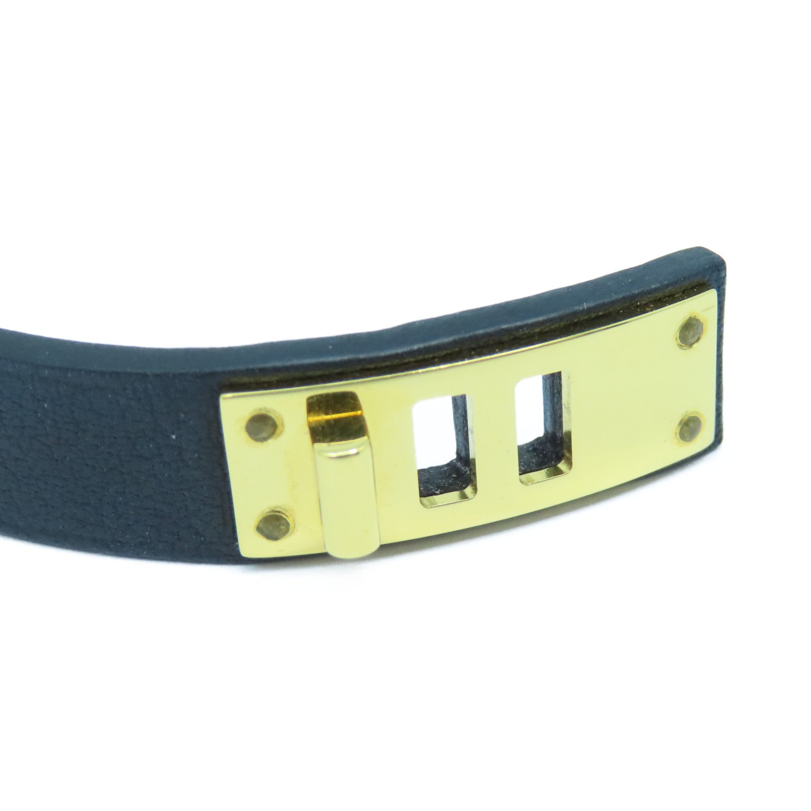 HERMES Swift皮革Bracelet金扣手鐲黑色#14cm