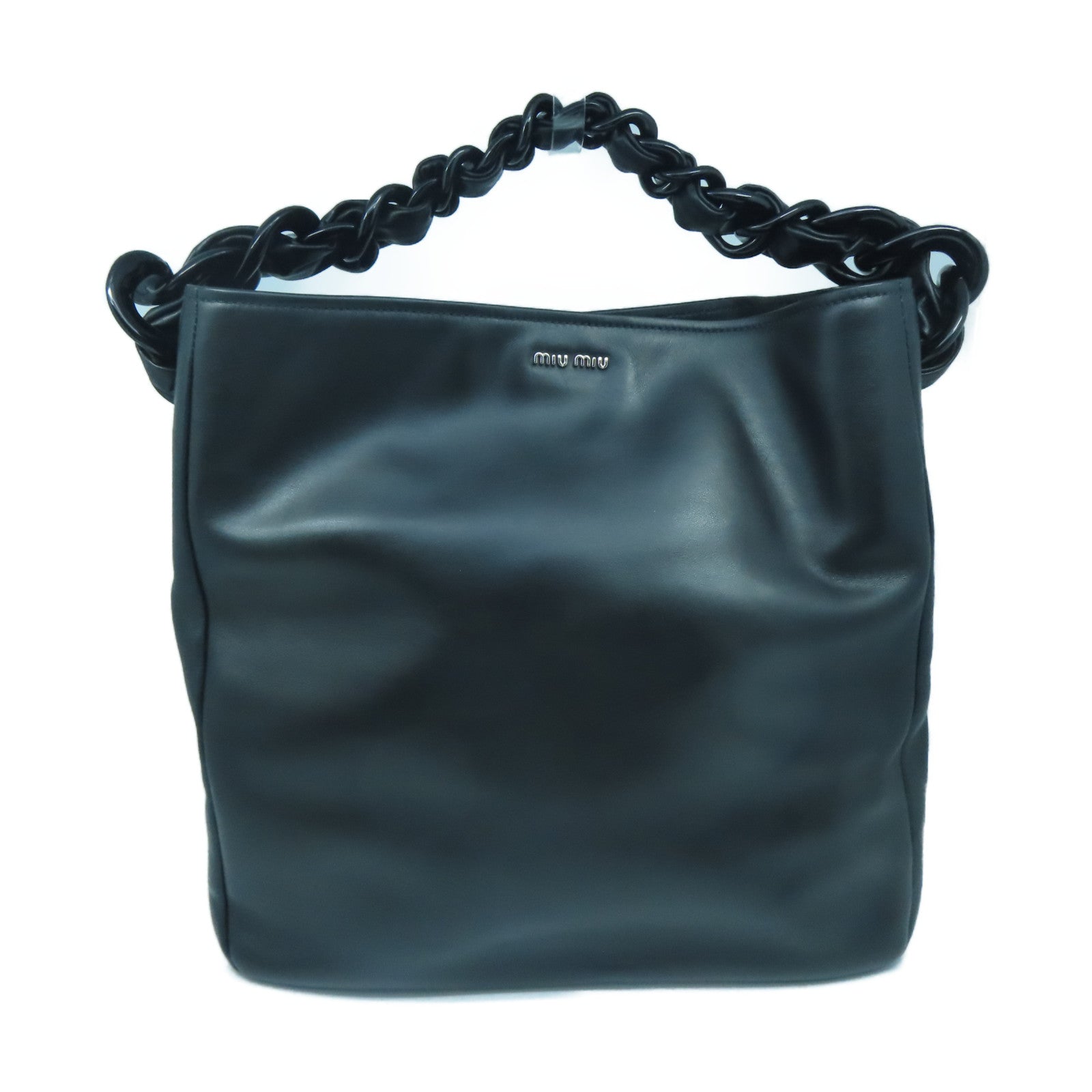 Miu Miu 【激減優惠】羊皮皮革Shoulder Bag銀扣肩背袋黑色