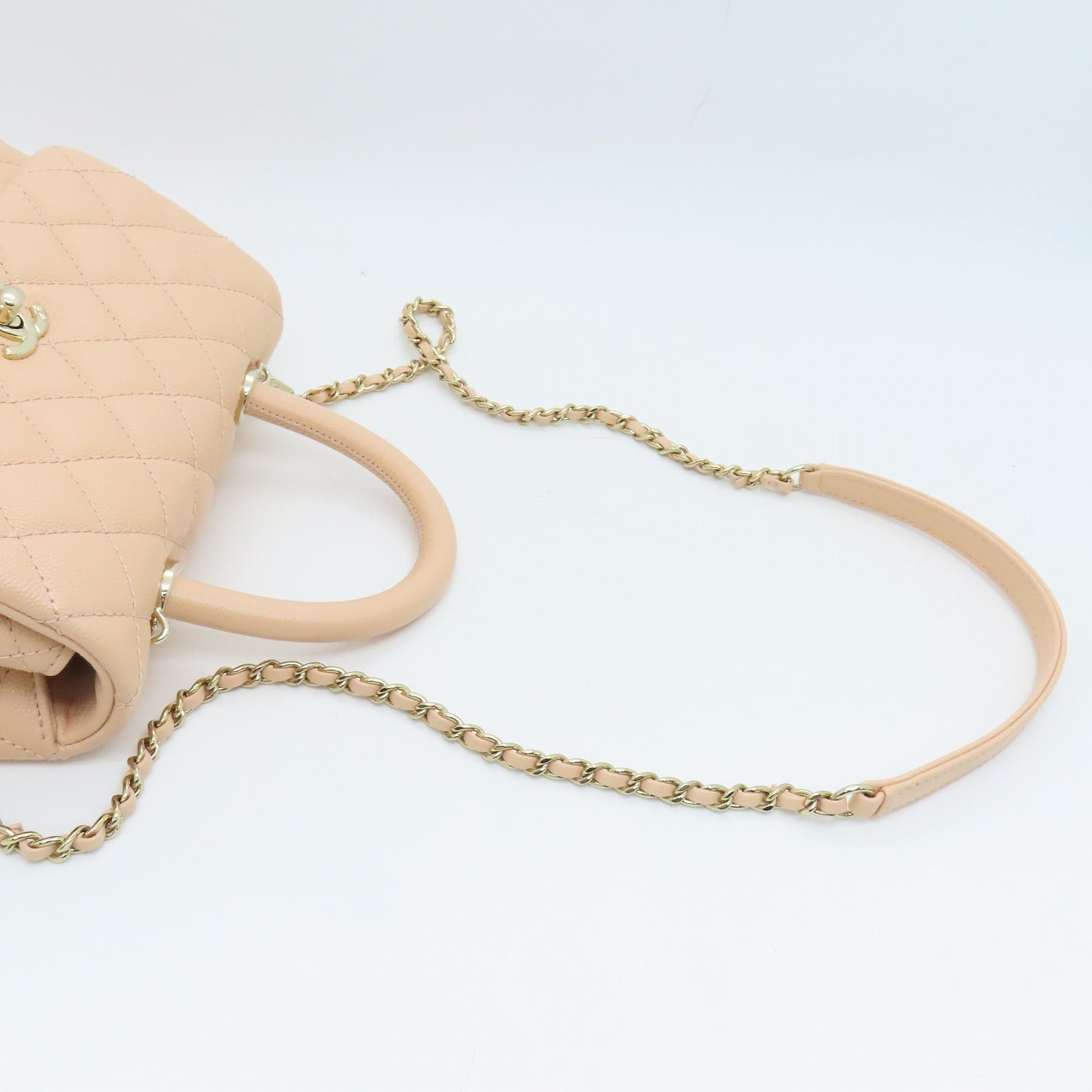 CHANEL 菱格Caviar皮革2 Way Shoulder Bag金扣手挽肩背兩用袋粉紅色