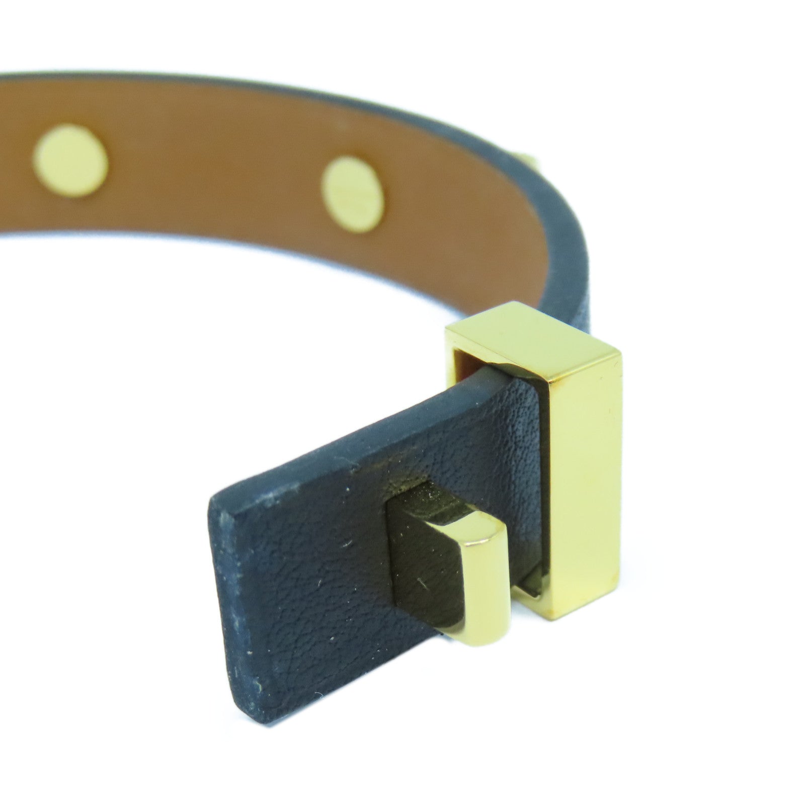HERMES Swift皮革Bracelet金扣手鐲黑色#14cm