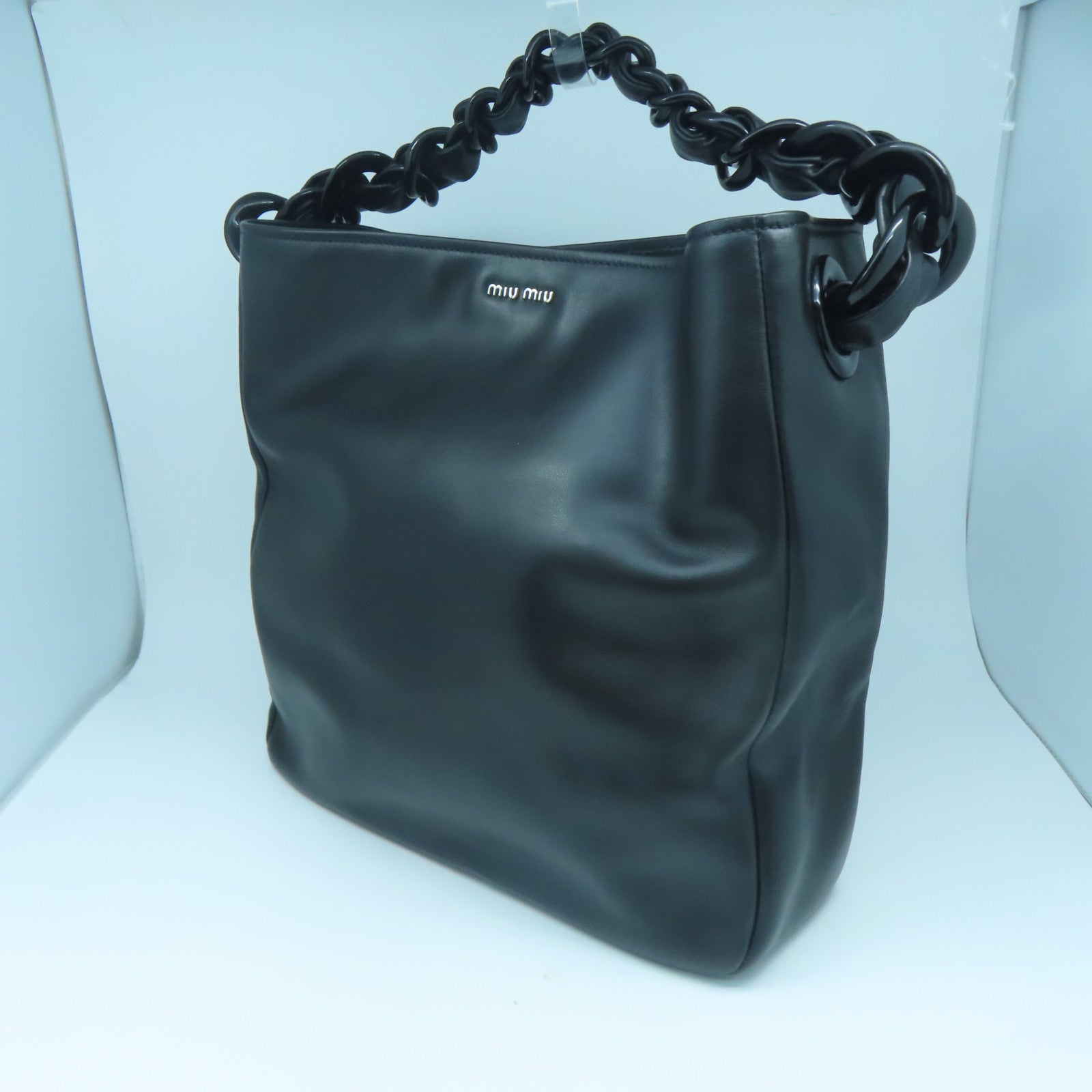 Miu Miu 【激減優惠】羊皮皮革Shoulder Bag銀扣肩背袋黑色