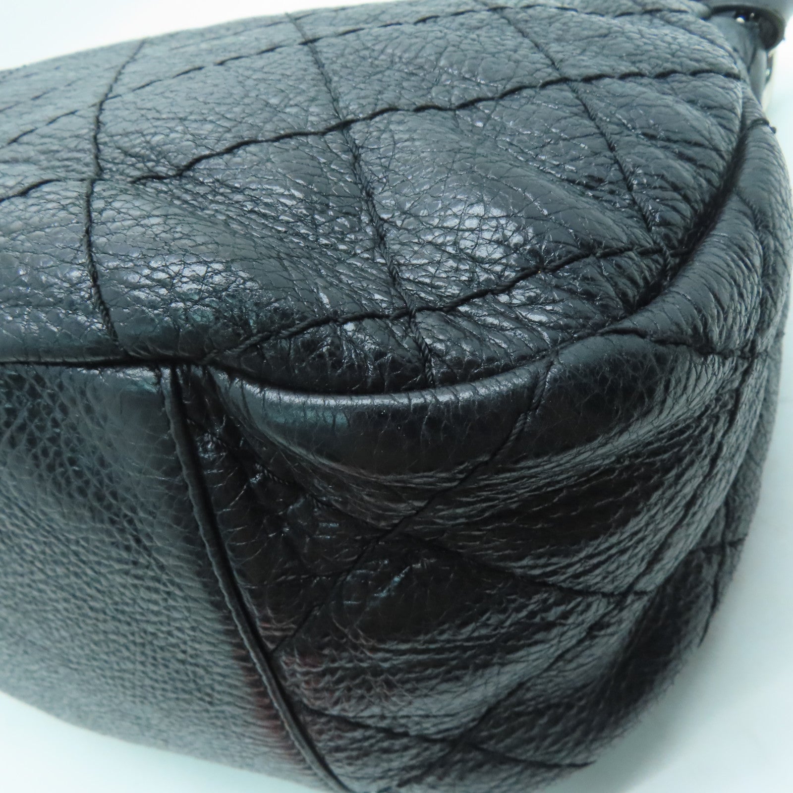 CHANEL 菱格牛皮皮革Shoulder Bag銀扣肩背袋黑色
