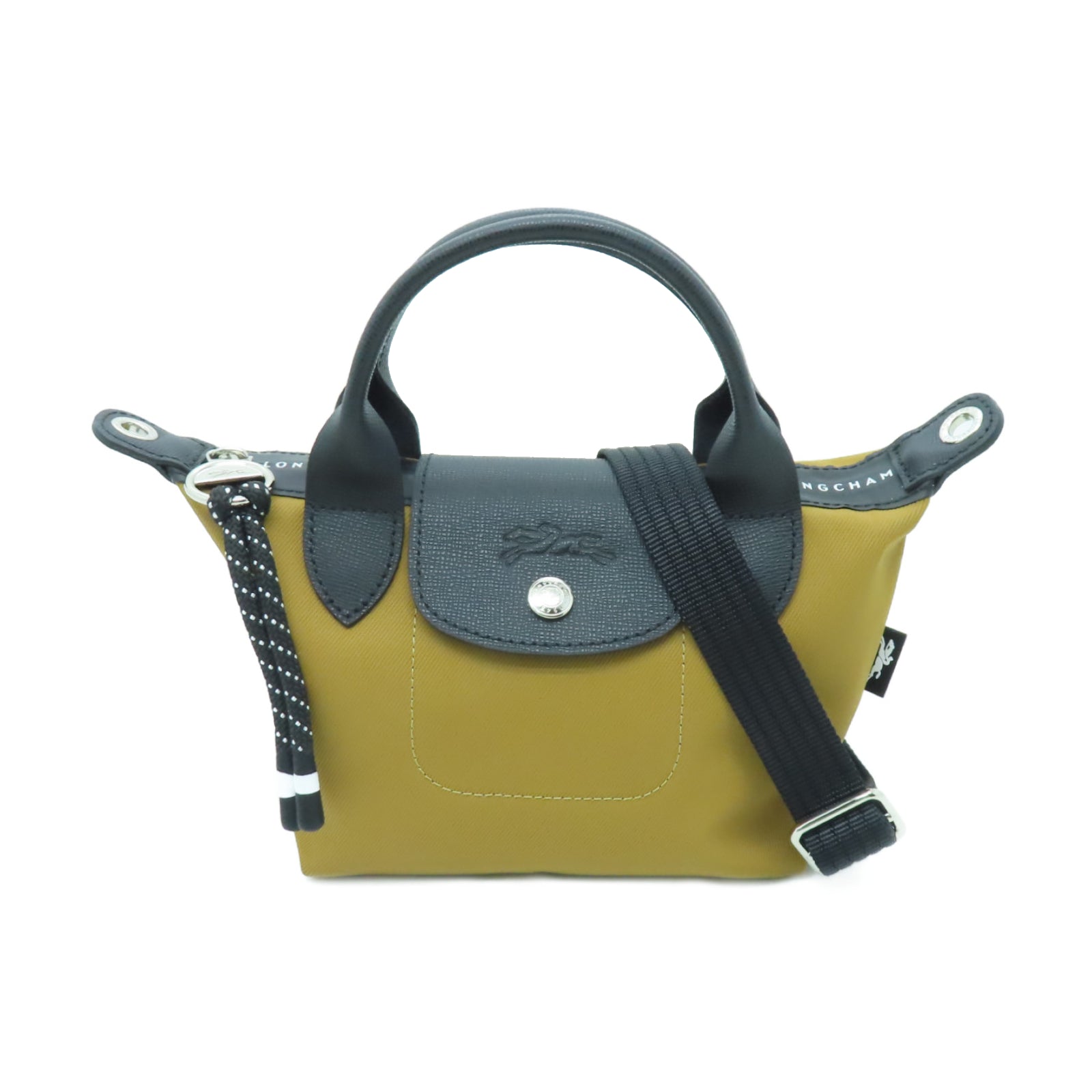 Longchamp 尼龍２Way Shoulder銀扣手挽肩背兩用袋卡其色/黑色