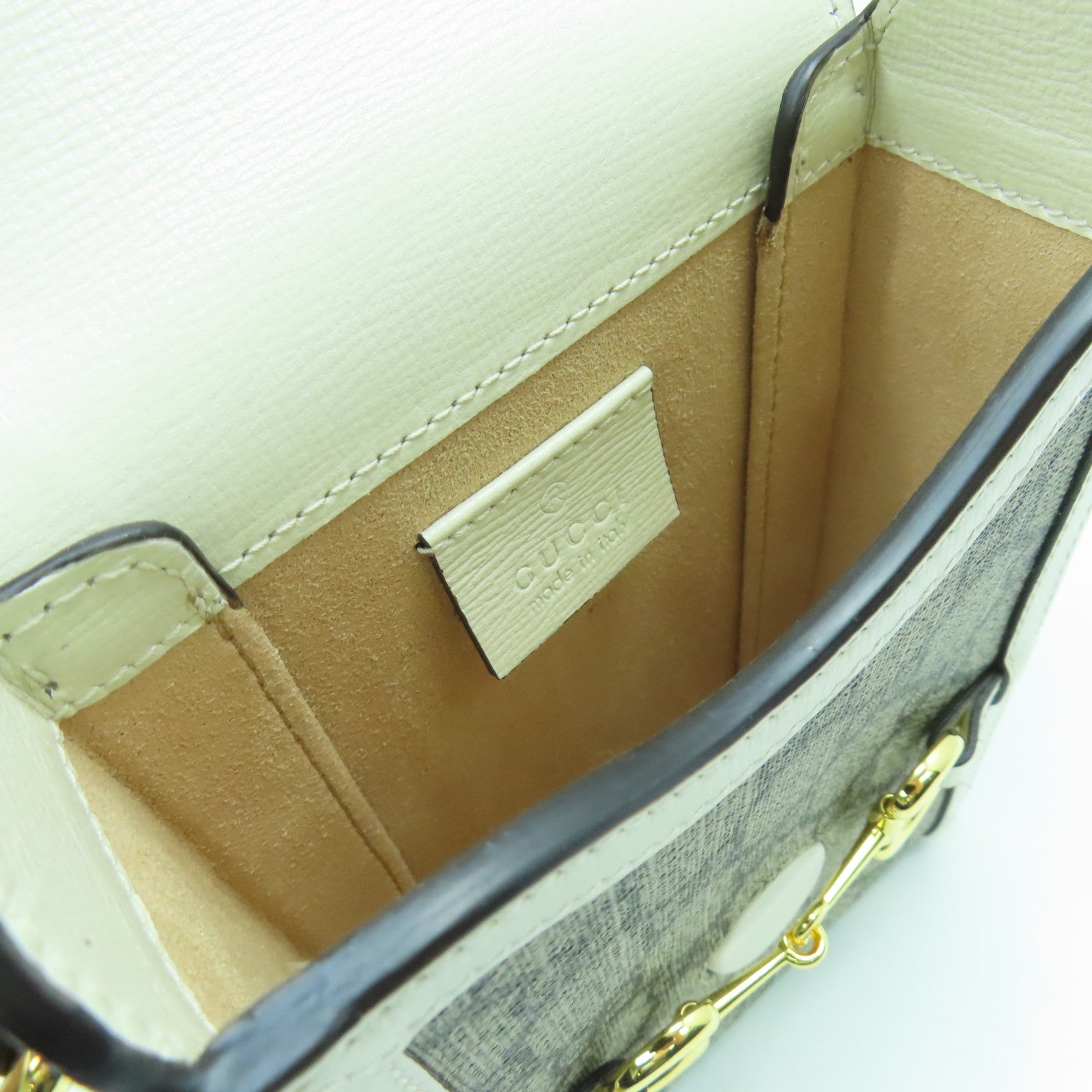GUCCI 塗層帆布Shoulder Bag金扣肩背袋白色/啡色