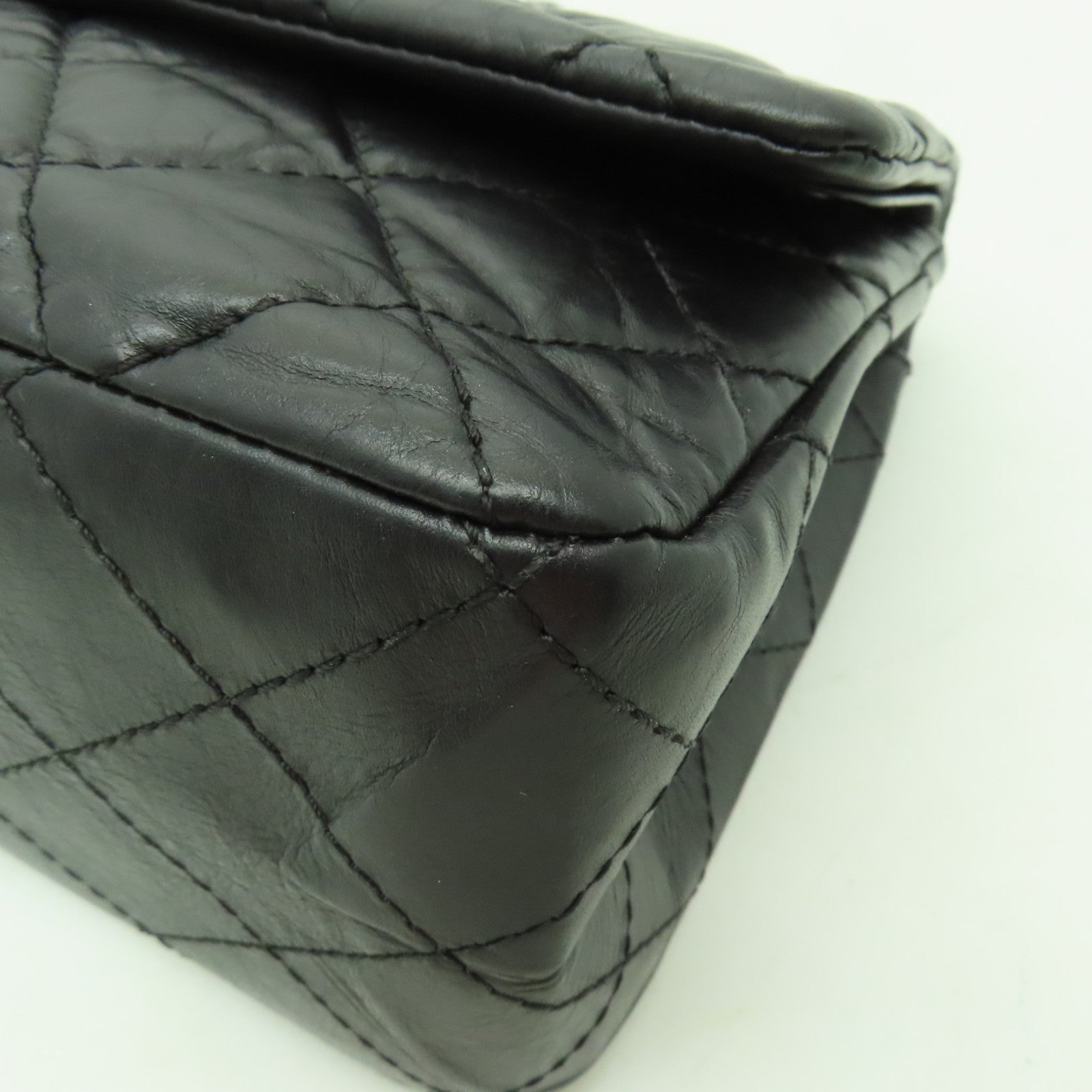 CHANEL Aged Calf皮革2.55銀扣鏈帶肩背袋黒色