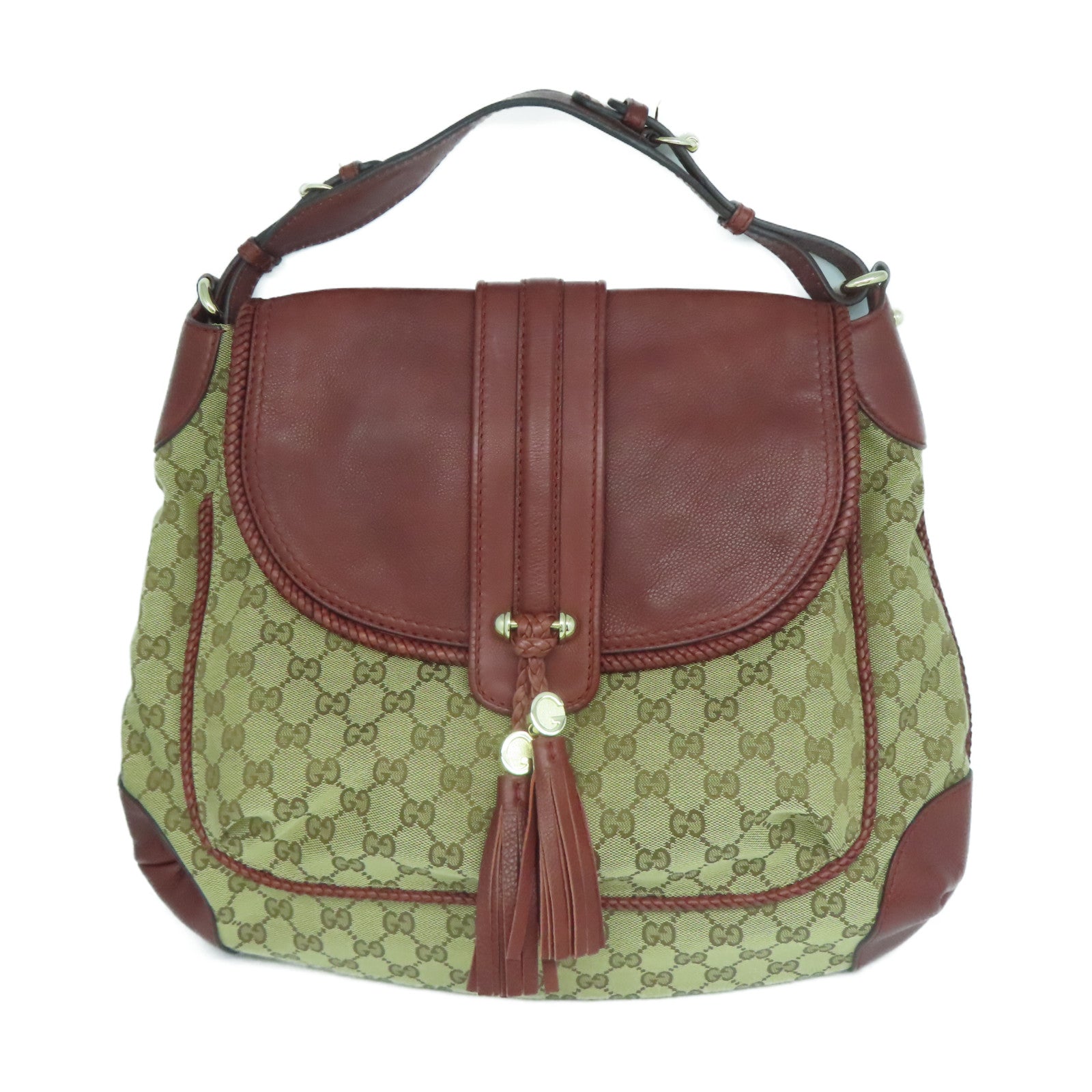 GUCCI 帆布/皮革Shoulder Bag金扣肩背袋紅色