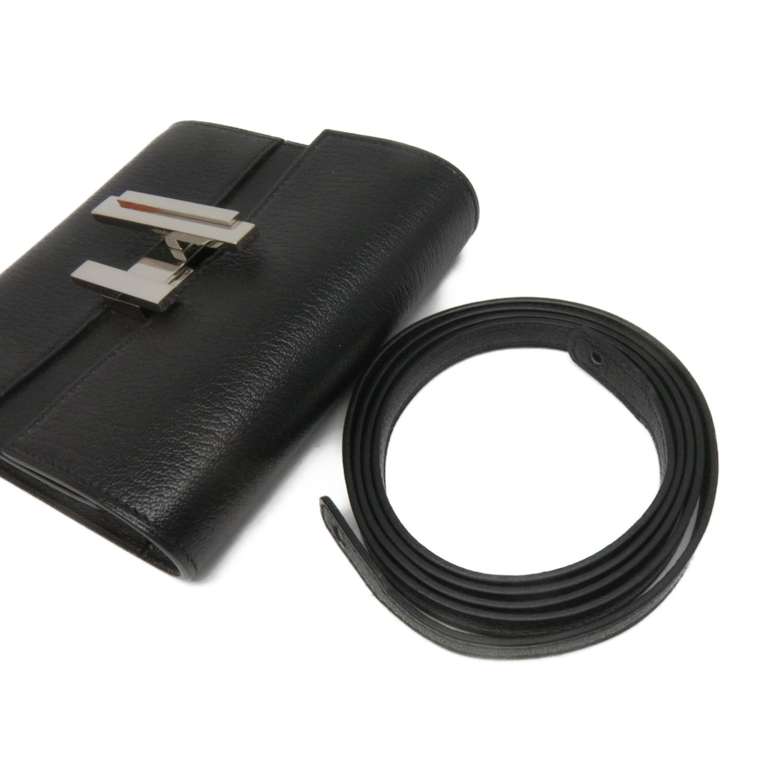 HERMES Chevre皮革Cinhetic Mini Shoulder Wallet肩背钱包Blakc黑色
