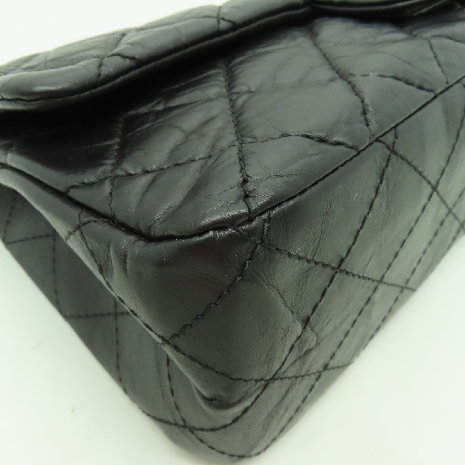 CHANEL Aged Calf皮革2.55銀扣鏈帶肩背袋黒色