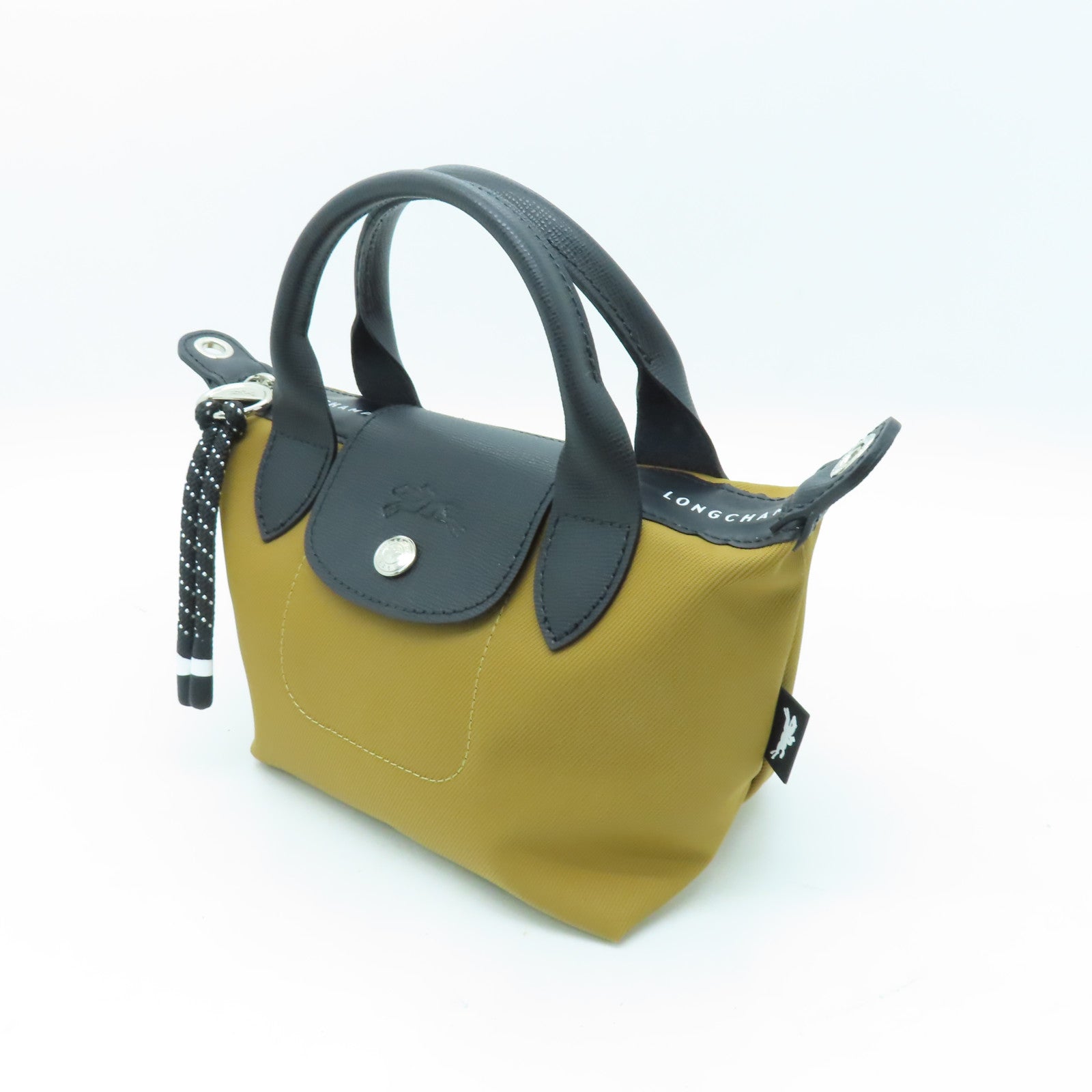 Longchamp 尼龍２Way Shoulder銀扣手挽肩背兩用袋卡其色/黑色