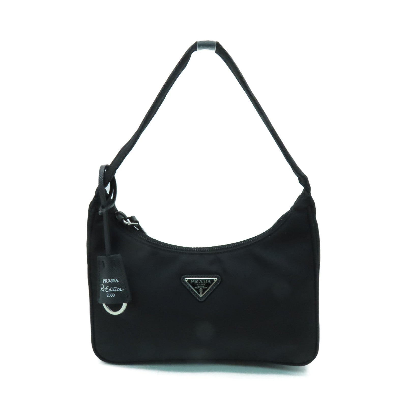 PRADA 尼龍Re-Edition銀扣手挽袋黒色