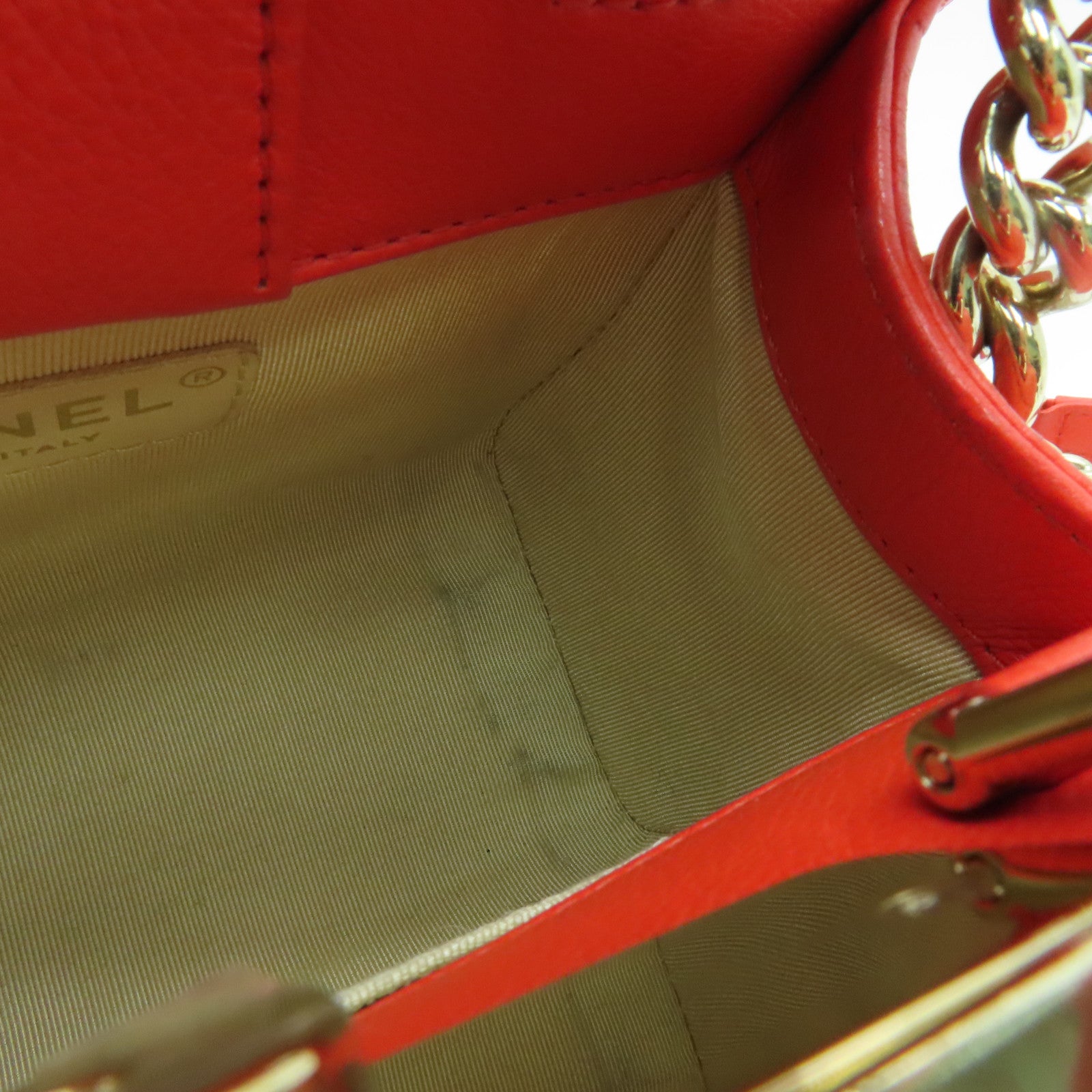 CHANEL 菱格牛皮皮革２Way Shoulder金扣手挽肩背兩用袋橙色