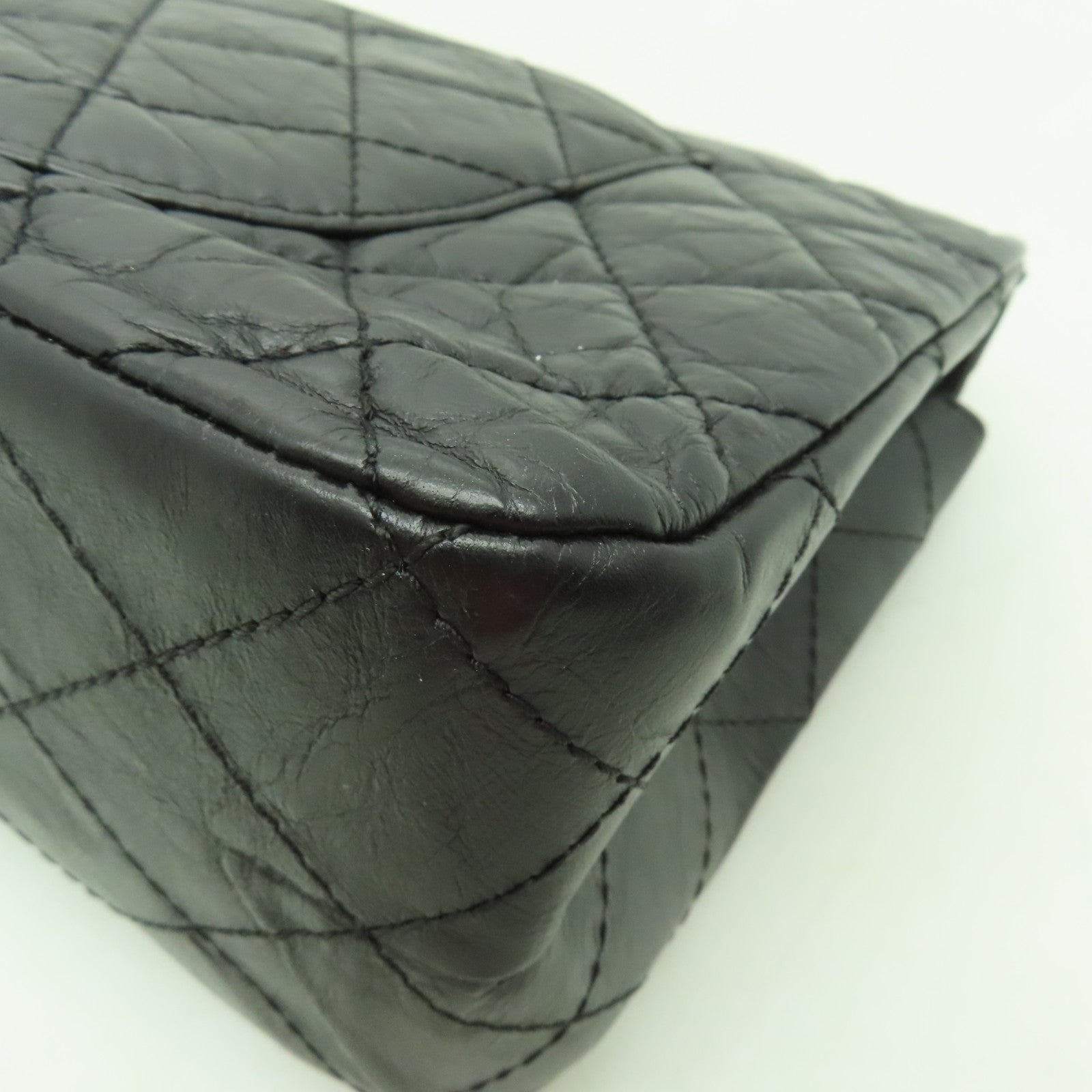 CHANEL Aged Calf皮革2.55銀扣鏈帶肩背袋黒色
