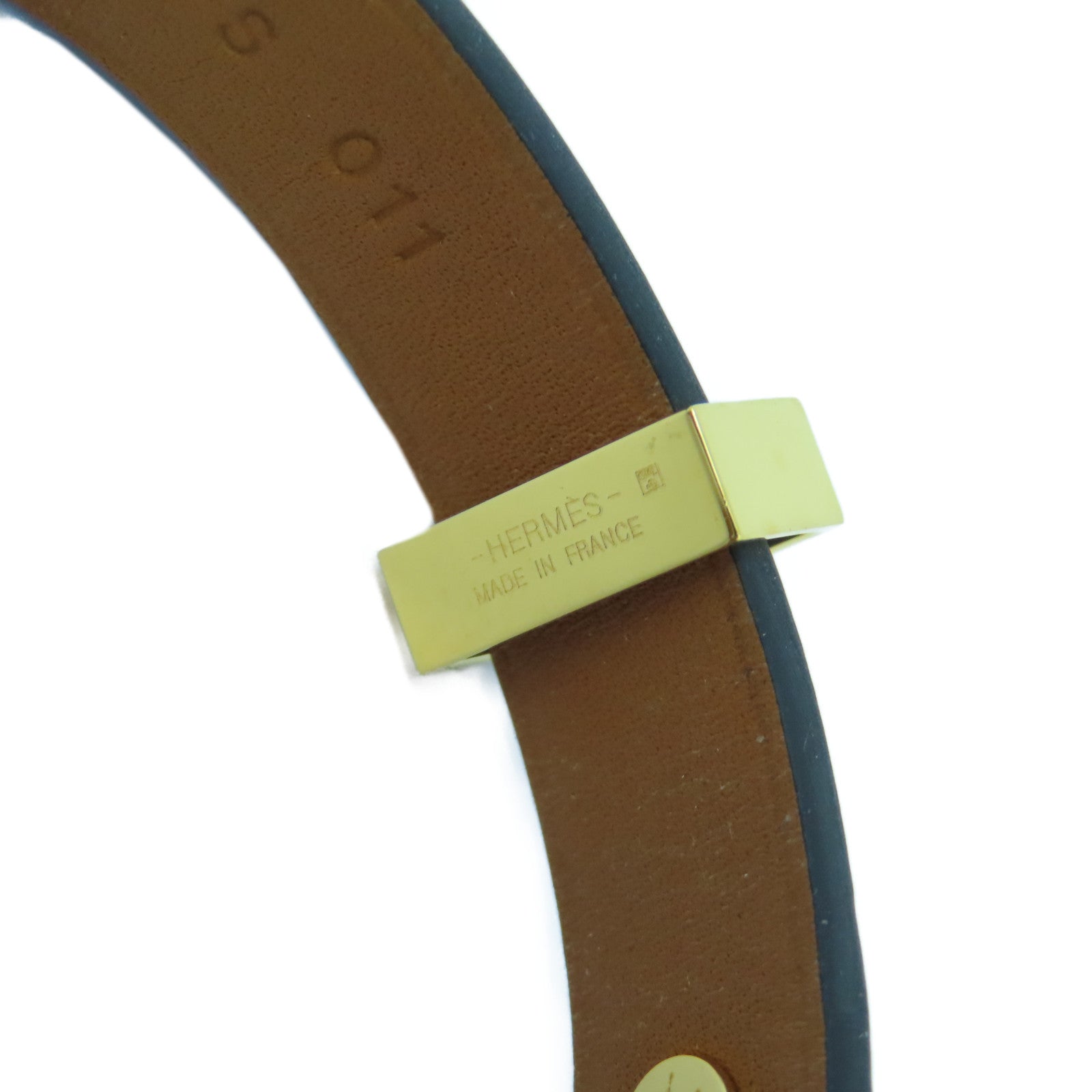 HERMES Swift皮革Bracelet金扣手鐲黑色#14cm